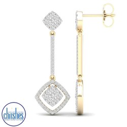 9ct Yellow Gold Diamond Drop Earrings 0.72ct TDW