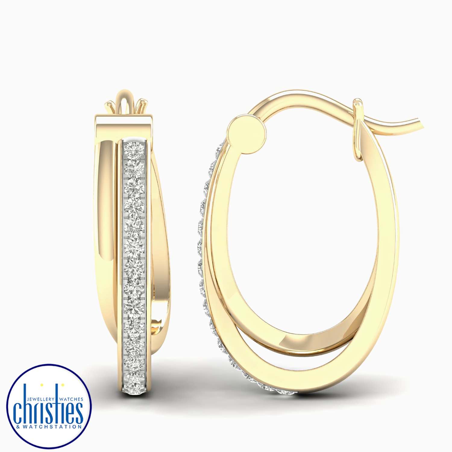 9ct Yellow Gold Diamond Hoop Earrings 0.25ct TDW EF11722/9KY chunky gold necklace nz 9ct Yellow Gold Diamond Hoop Earrings 0.25ct TDW solitaire diamond necklace nz
