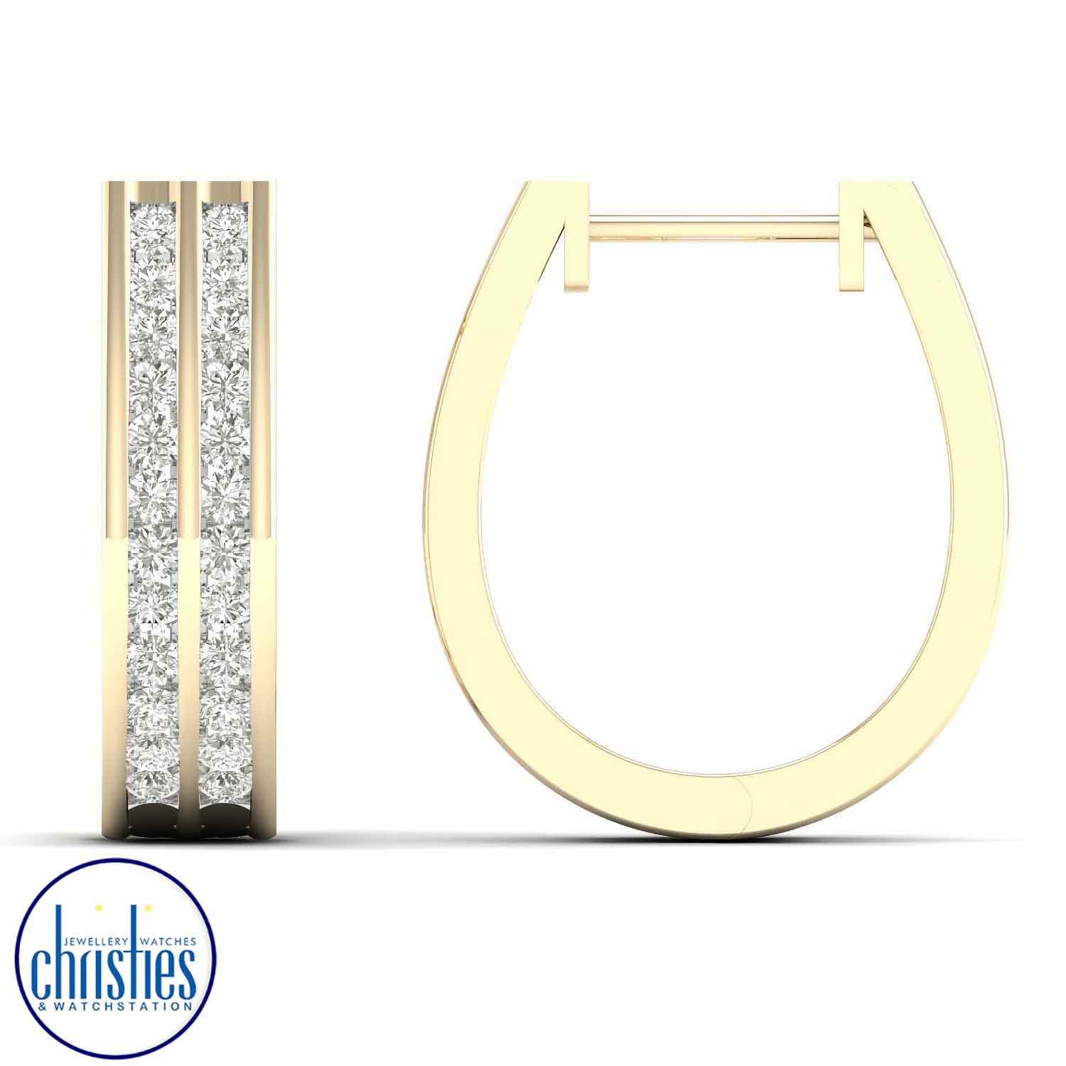 9ct Yellow Gold Diamond Huggie  Earrings 0.50ct TDW EF15498 solitaire diamond necklace nz