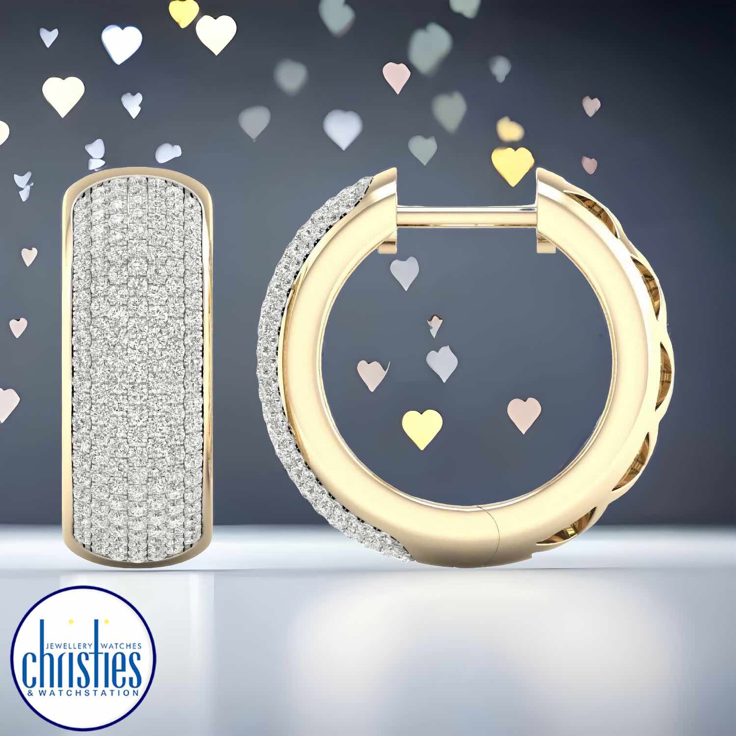 Christies Jewellery - 9ct Yellow Gold Diamond Huggie Earrings 1.00ct TDW 9ct Yellow Gold Diamond Huggie Earrings 1.00ct TDW. 9K Yellow Gold Diamond Huggie Earrings