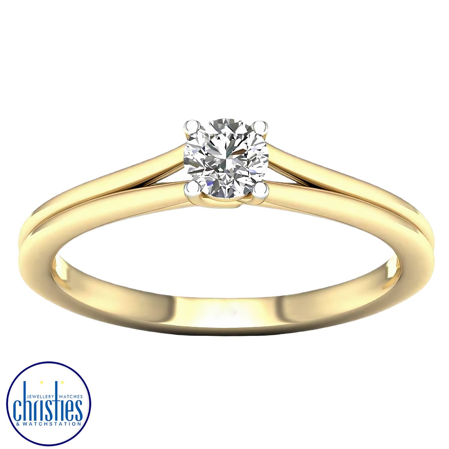 9ct Yellow Gold Diamond Solitaire 0.25ct Ring MSD0471EG. A 9ct yellow gold diamond ring with a total of 0.25ct of diamonds  Afterpay - Split your purchase into 4 instalments - Pay for your purchase over 4 instalments, due every two weeks. You’ll pay your 
