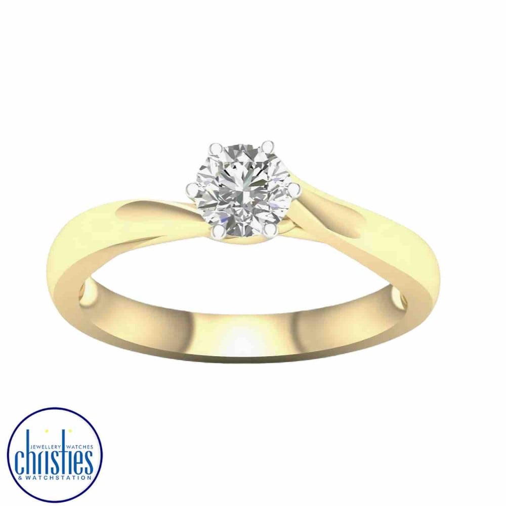 9ct Yellow Gold Diamond Solitaire Ring  0.50ct TDW RS0471.  Affordable Engagement Rings Nz $3,495.00