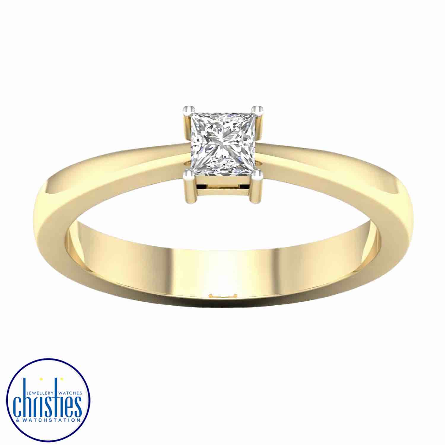 9ct Yellow Gold Princess Cut Diamond Solitaire Ring 0.25ct RS1334.  Affordable Engagement Rings Nz $1,395.00