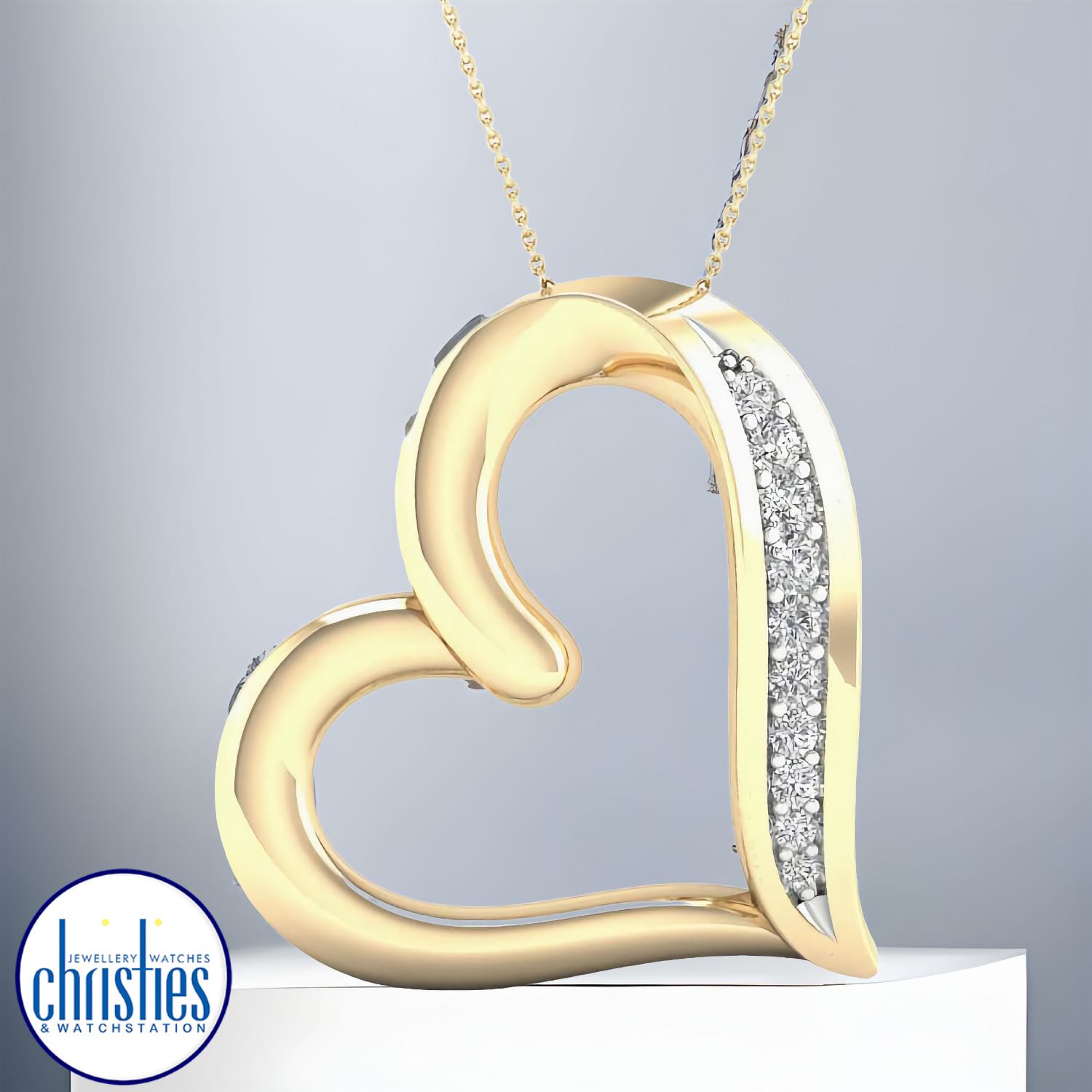 9ct Yellow Gold Diamond Set Heart Pendant 0.10ct TDW PH4710. 9ct Yellow Gold Diamond Set Heart Pendant 0.