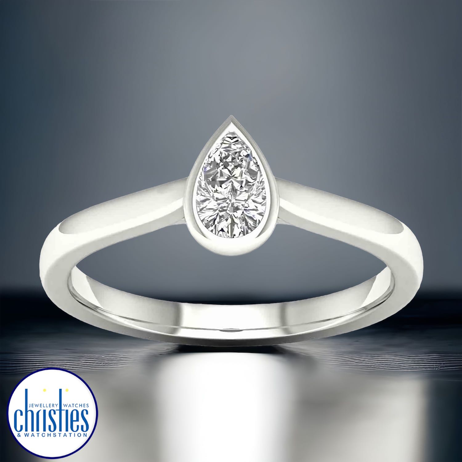 9ct White Gold Diamond Solitaire Tear Drop Ring  0.33ct TDW RS0577.. 9ct White Gold Diamond Solitaire Tear Drop Ring  0.