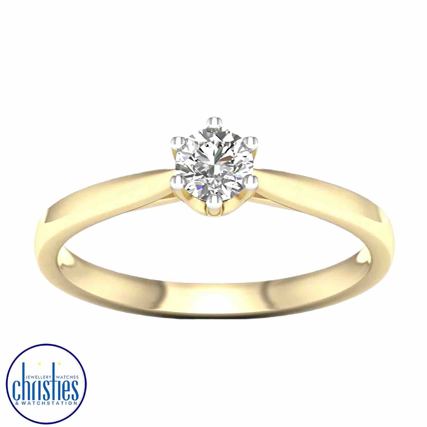 Christies Jewellery - 9ct Yellow Gold Diamond Solitaire Ring 0.25ct RS1477 9ct Yellow Gold Diamond Solitaire Ring 0.25ct RS1477. 9ct Yellow Gold Diamond Solitaire Ring 0.