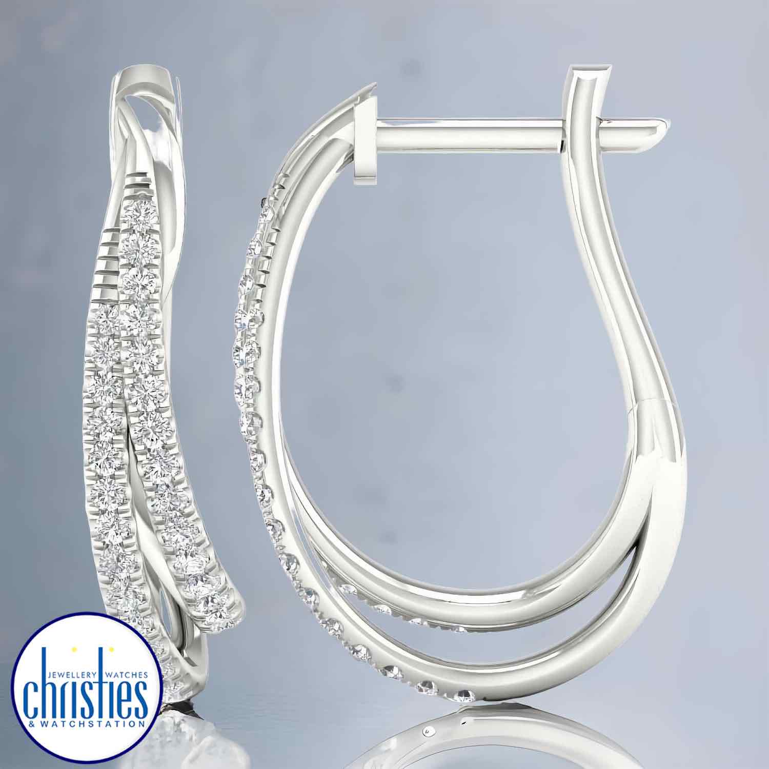 9ct White Gold Diamond Hoop Earrings 0.33ct TDW  EF20518. 9K White Gold Diamond Drop Earrings 0.