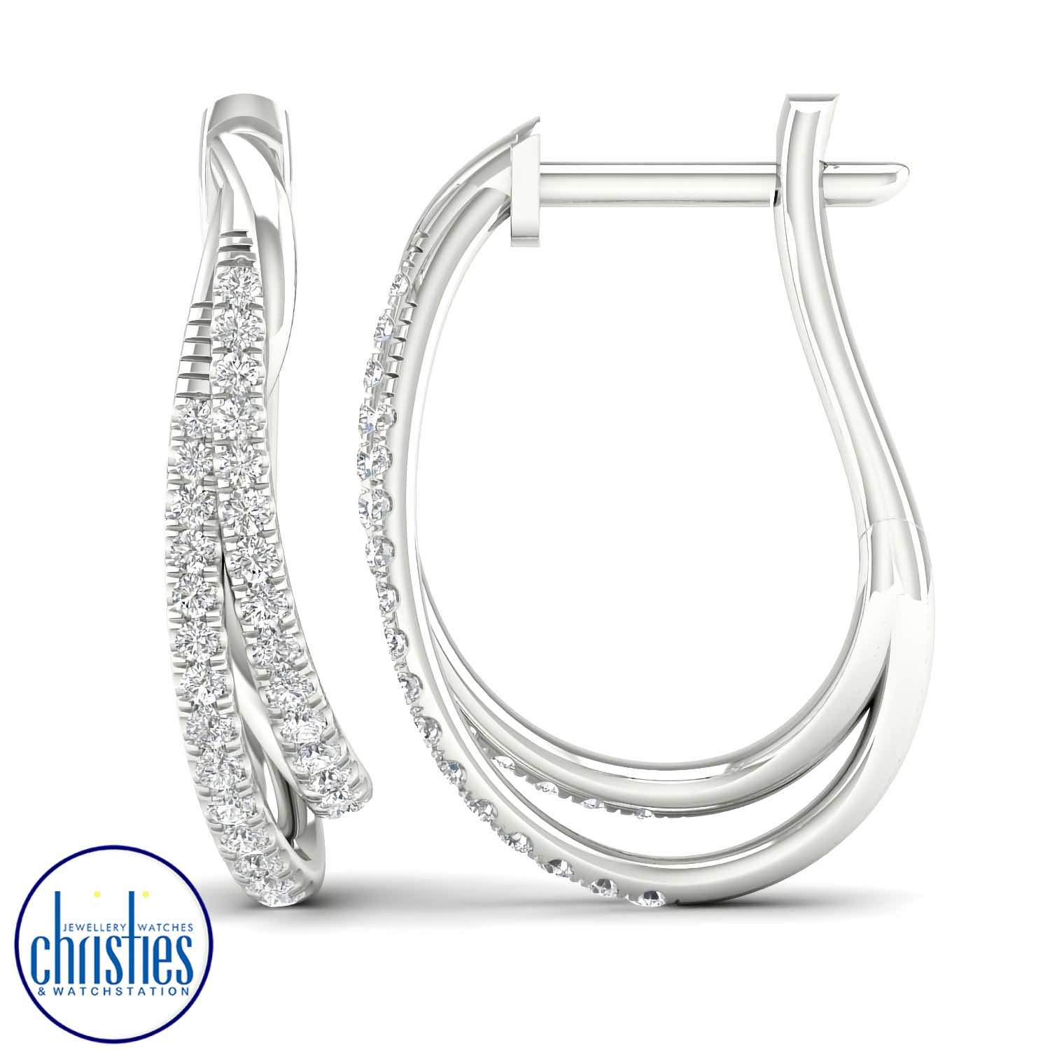 Christies Jewellery - 9ct White Gold Diamond Hoop Earrings 0.33ct TDW EF20518 9ct White Gold Diamond Hoop Earrings 0.33ct TDW EF20518. 9K White Gold Diamond Drop Earrings 0.