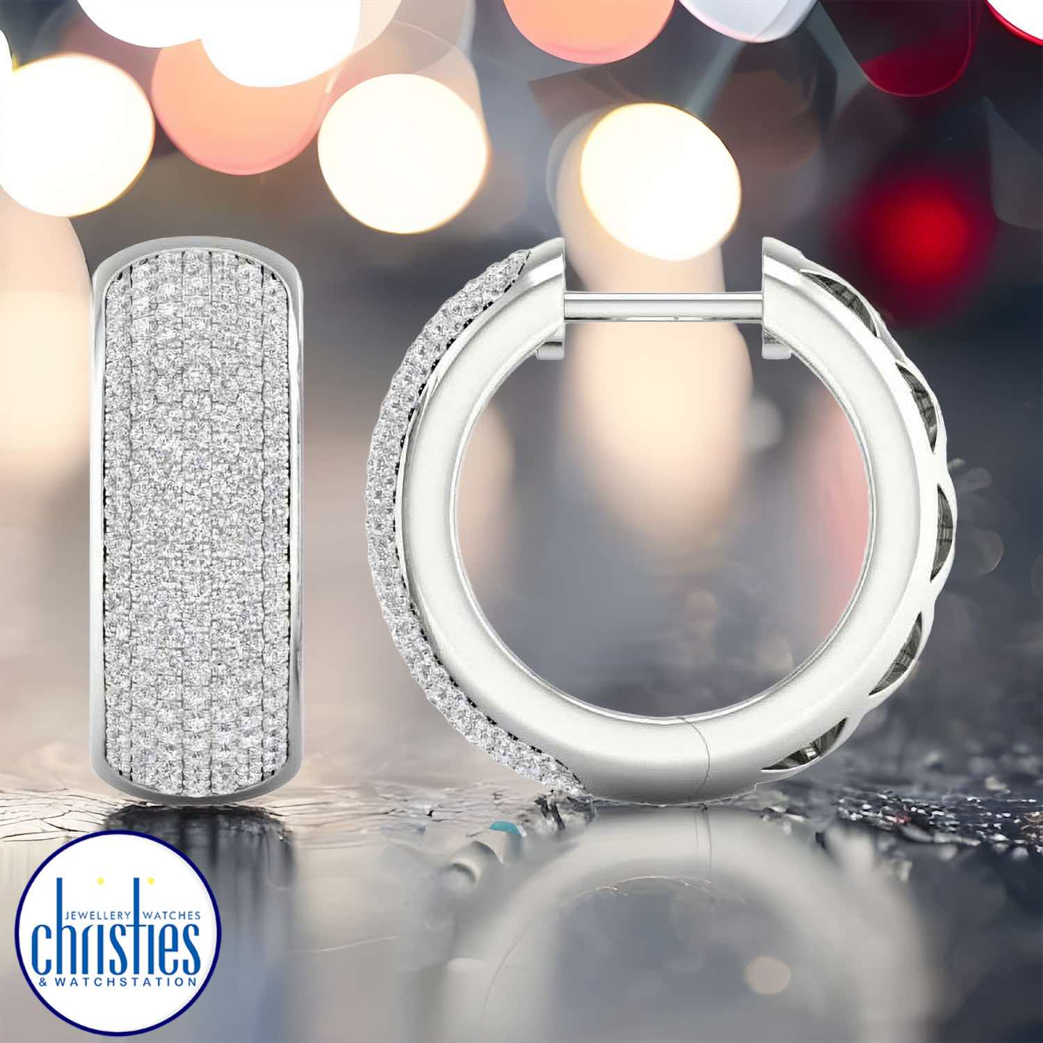 Christies Jewellery - 9ct White Gold Diamond Huggie Earrings 1.00ct TDW 9ct White Gold Diamond Huggie Earrings 1.00ct TDW. 9K White Gold Diamond Huggie Earrings 1.
