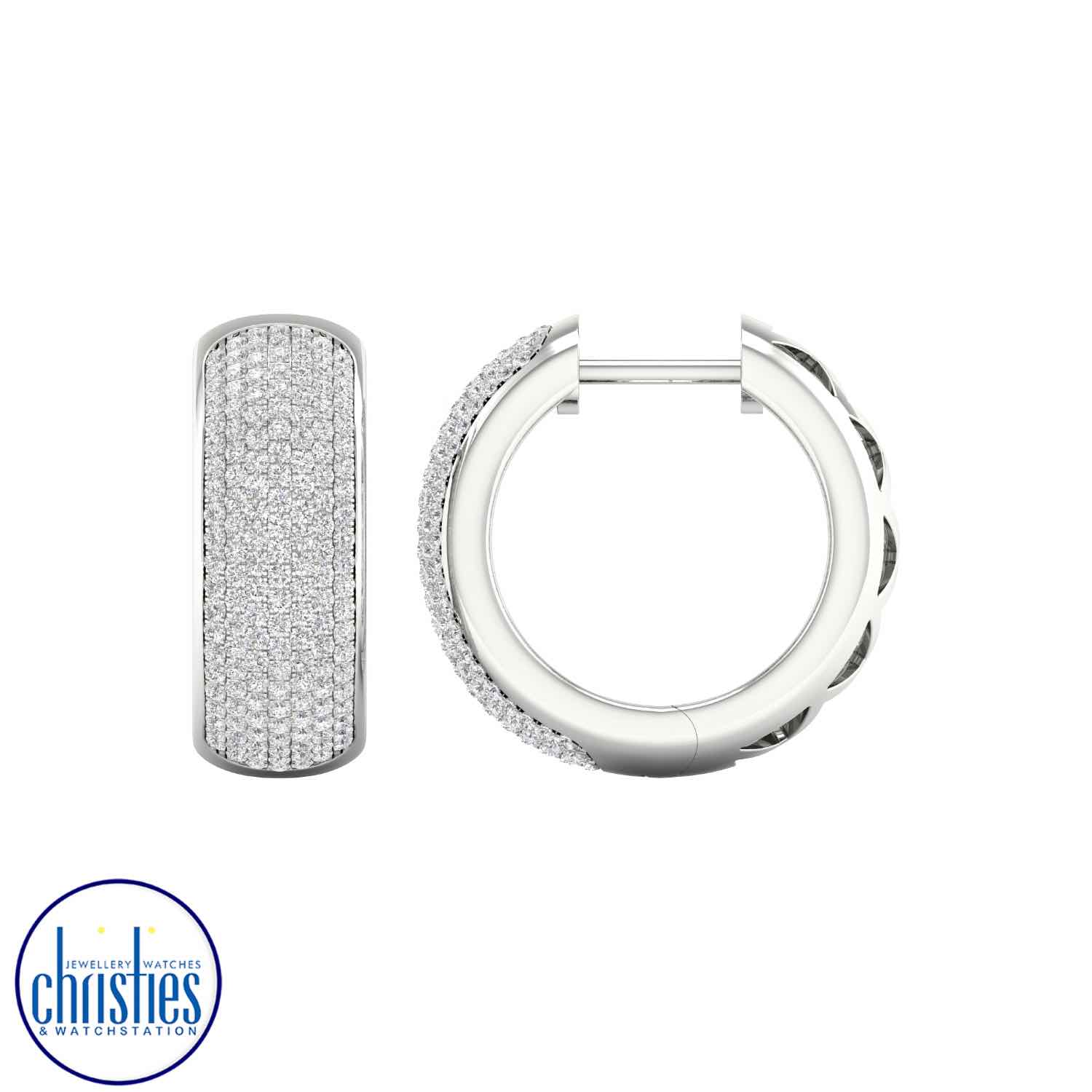 Christies Jewellery - 9ct White Gold Diamond Huggie Earrings 1.00ct TDW 9ct White Gold Diamond Huggie Earrings 1.00ct TDW. 9K White Gold Diamond Huggie Earrings 1.