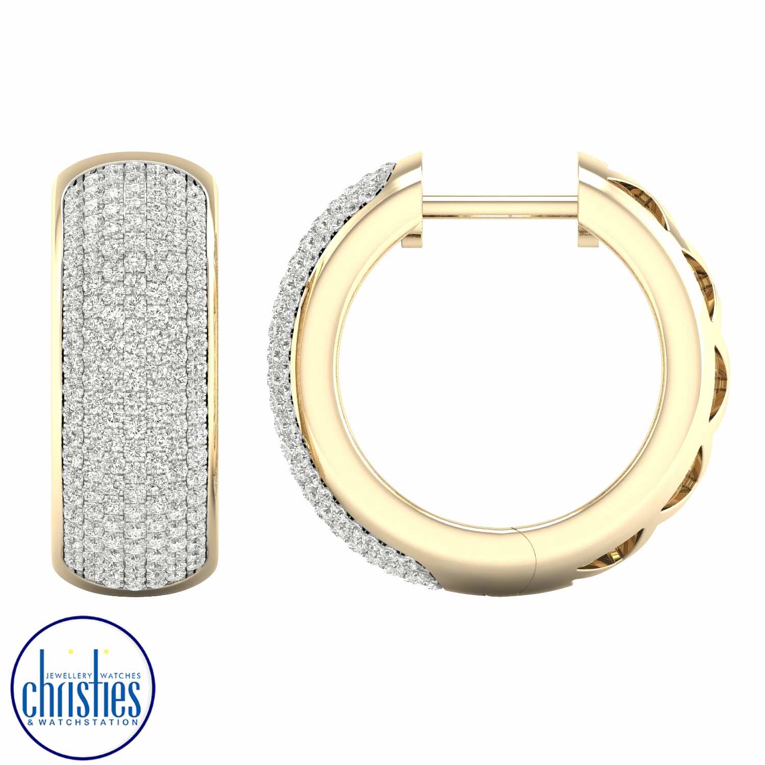 Christies Jewellery - 9ct Yellow Gold Diamond Huggie Earrings 1.00ct TDW 9ct Yellow Gold Diamond Huggie Earrings 1.00ct TDW. 9K Yellow Gold Diamond Huggie Earrings