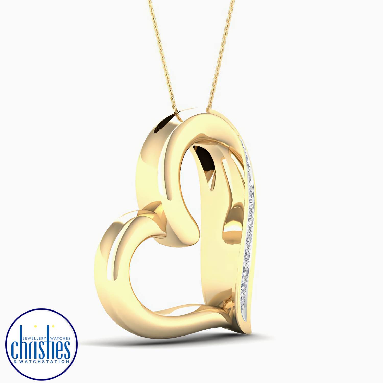 Christies Jewellery - 9ct Yellow Gold Diamond Set Heart Pendant 0.10ct TDW PH4710 9ct Yellow Gold Diamond Set Heart Pendant 0.10ct TDW PH4710. 9ct Yellow Gold Diamond Set Heart Pendant 0.