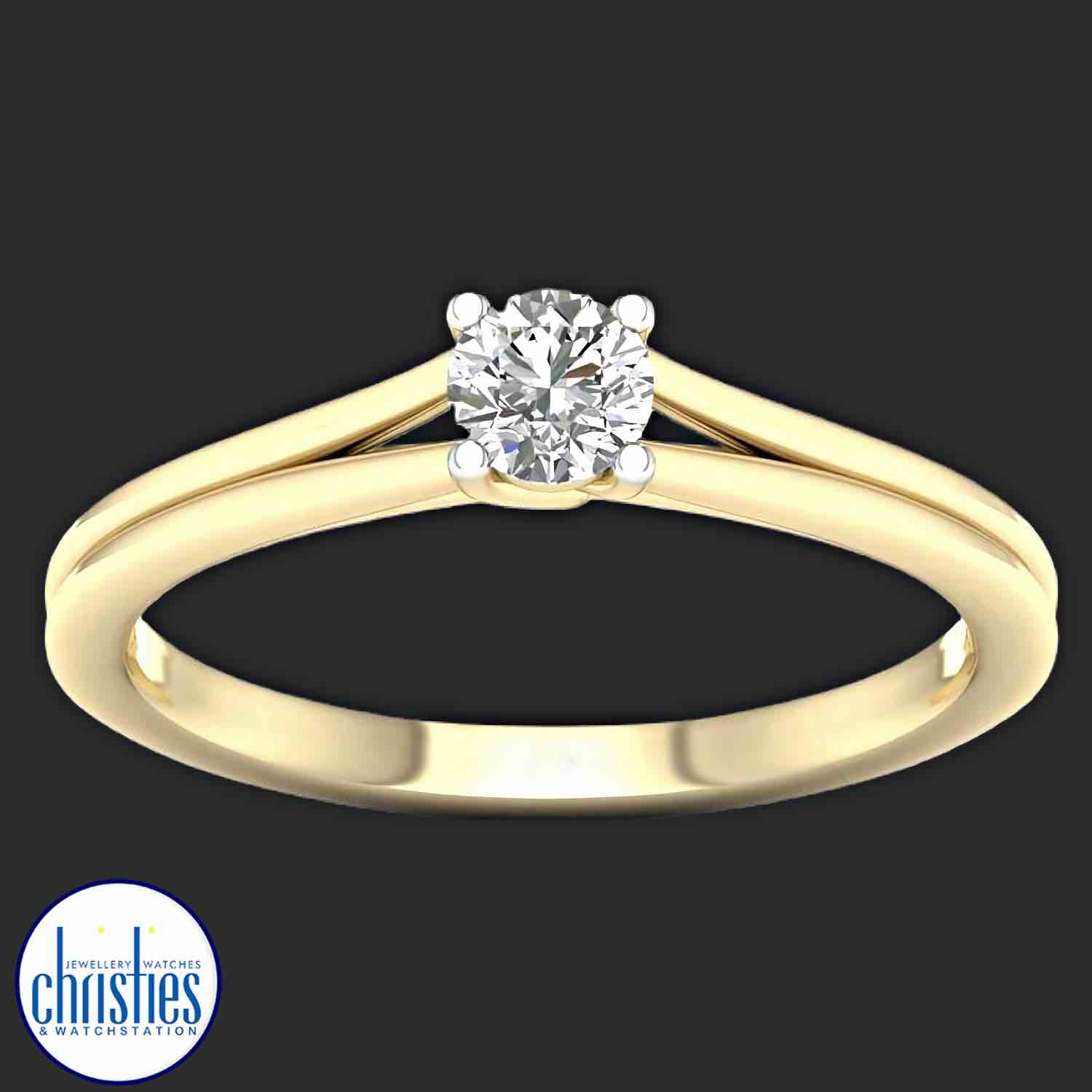 9ct Yellow Gold Diamond Solitaire 0.25ct Ring MSD0471EG. A 9ct yellow gold diamond ring with a total of 0.25ct of diamonds  Afterpay - Split your purchase into 4 instalments - Pay for your purchase over 4 instalments, due every two weeks. You’ll pay your 