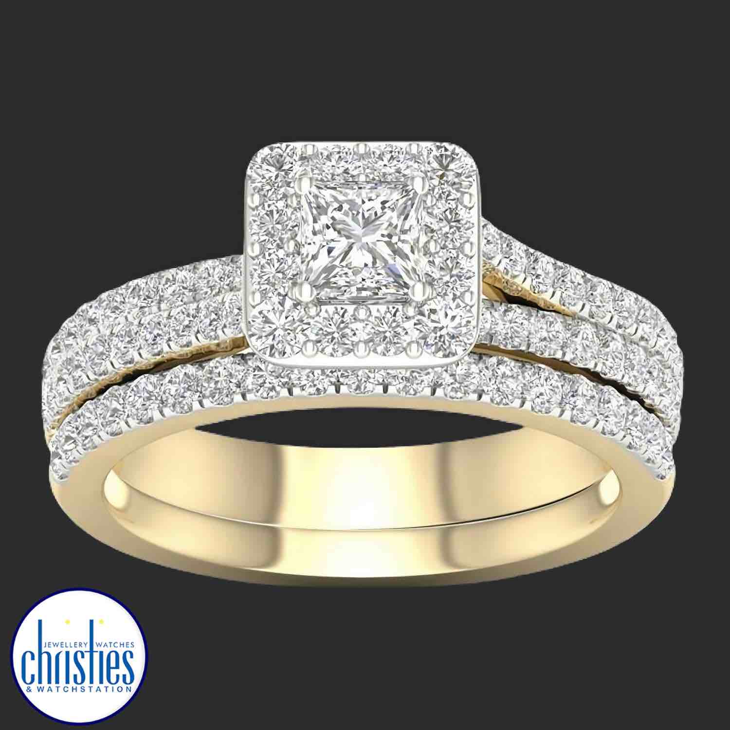 18ct Yellow Gold Diamond Wedding Set 1.25ct TDW - 5 Year Guarantee, Free Delivery, Interest Free Terms from Christies Diamond Jeweller This 18ct yellow gold diamond wedding set is a true symbol of love and commitment. With 77 sparkling diamonds totaling 1.25ct, this set is sure to take your breath away. The diamonds are of HI/I2 grade, which means they have a high level of sparkle and br