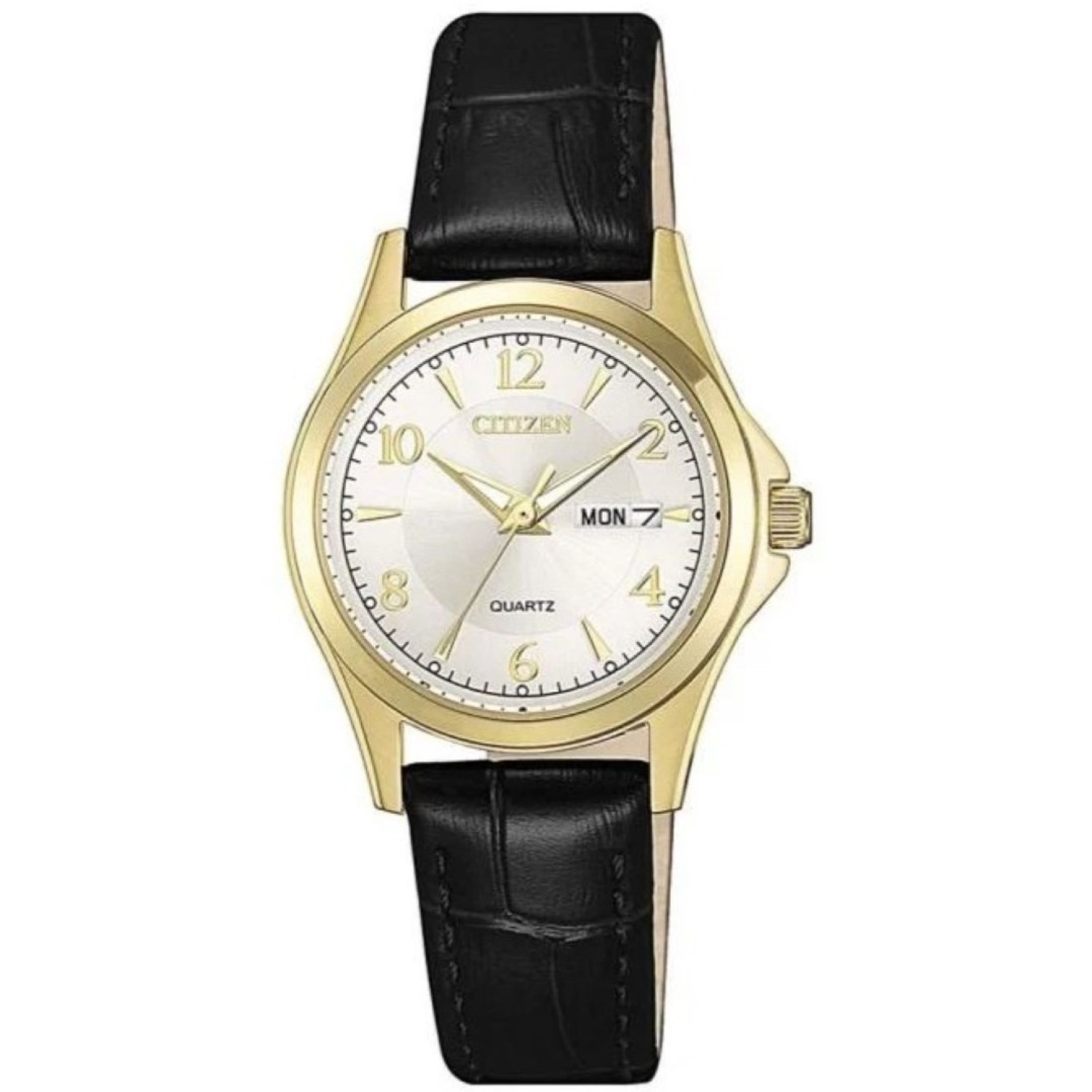 Christies Jewellery - EQ0593-26A Citizen Ladies Dress Watch Auckland NZ EQ0593-26A Citizen Ladies Dress Watch EQ0593-26A Citizen Watches Auckland | Gold Tone casing with Black leather strap
