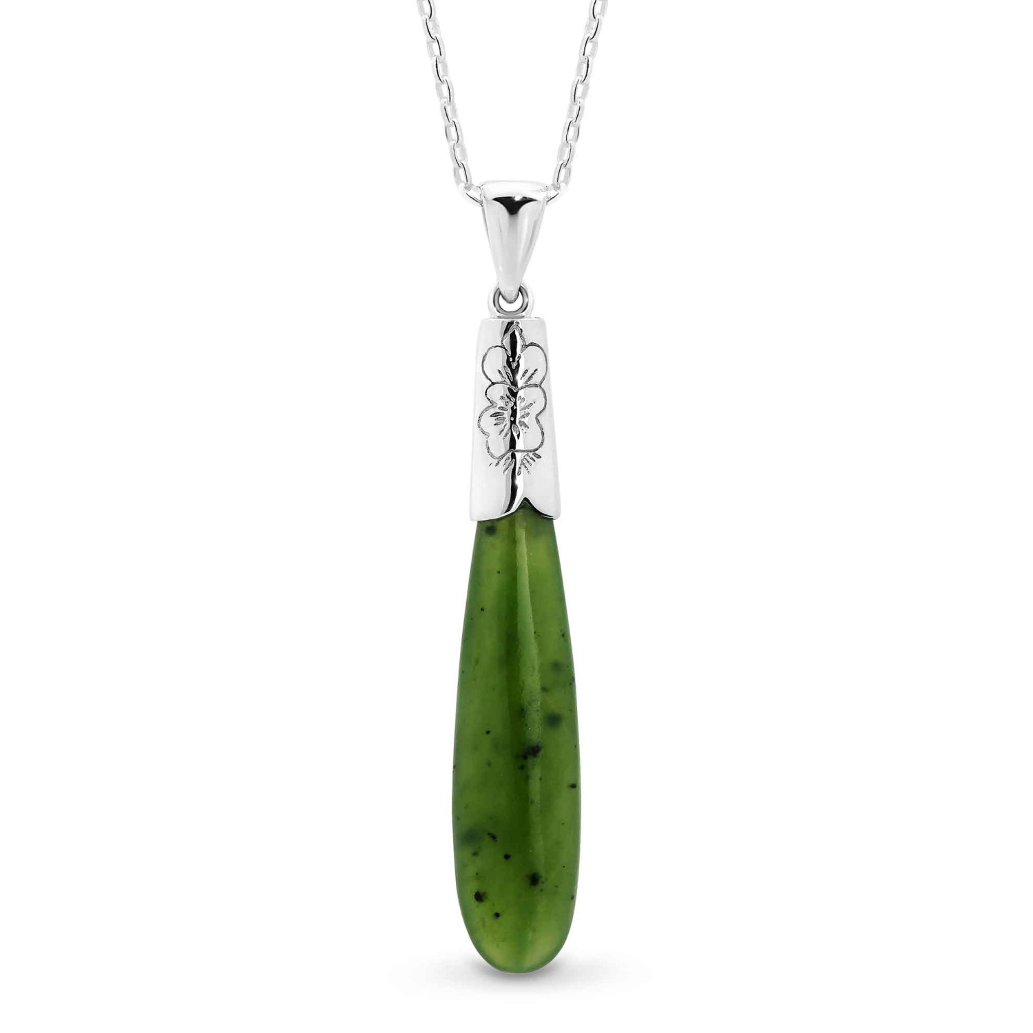 Pounamu Drop Pendant in Sterling Silver P39S - NZ - Palmerston North Pounamu Drop Pendant in Sterling Silver. NZ Pounamu or Greenstone Pendant on a silver chain, Carved in NZ Greenstone Supplied on a sterling silver 45cm chain Sterling Silver fittings Gift Boxed 5 Year Written Guarantee Oxipay is simply the easier way @ch