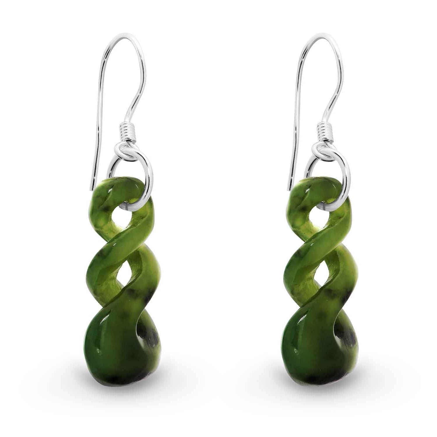 Pounamu Double Twist Infinity Earrings HE55 - NZ - Palmerston North Pounamu Double Twist Infinity Earrings. NZ Pounamu or Greenstone earrings with sterling silver fittings Carved in NZ Greenstone Sterling Silver hook fitting Gift Boxed 5 Year Written Guarantee Oxipay is simply the easier way to pay - use Oxipay and @chri