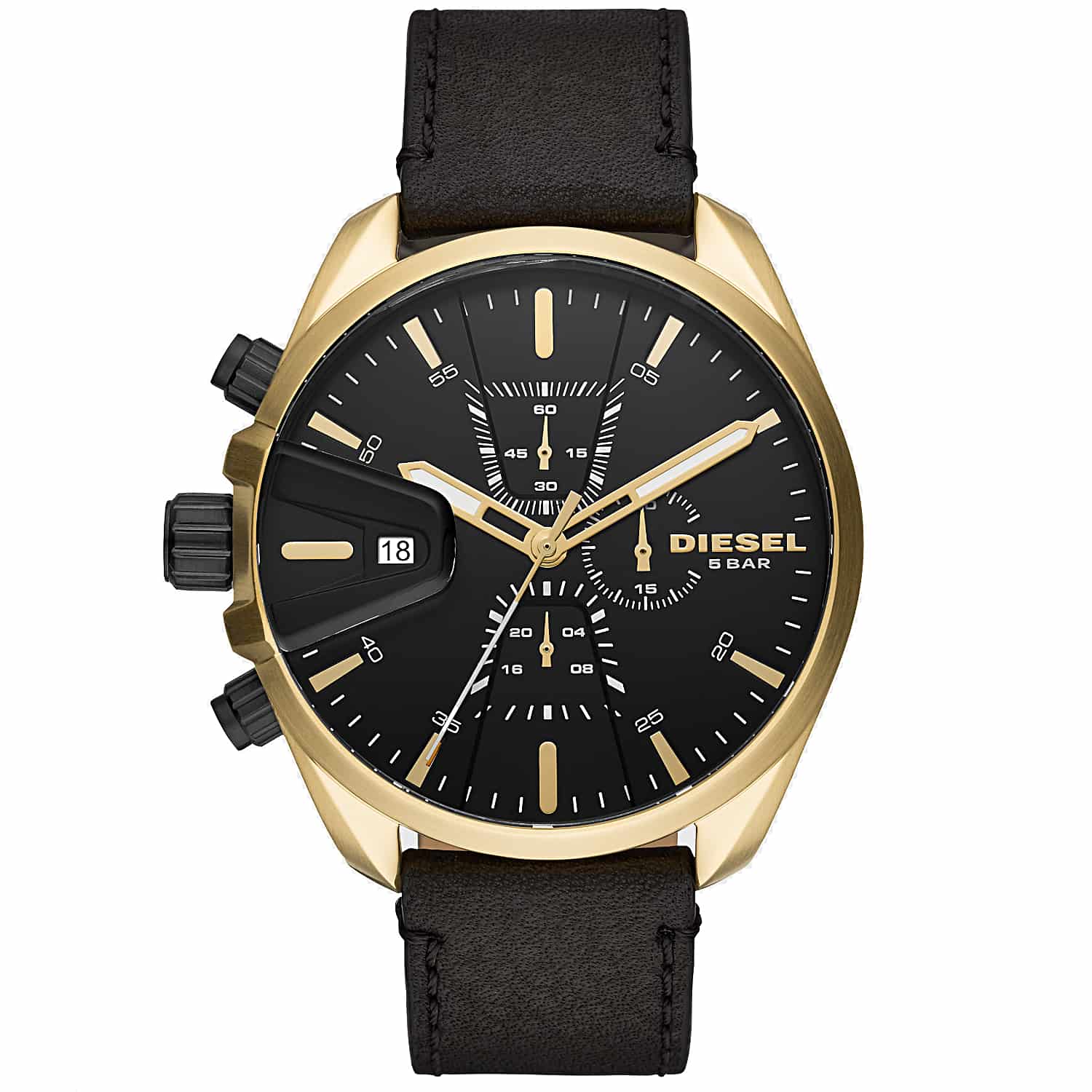 DZ4516 Diesel MS9 Chronograph Watch. This Diesel DZ4516  MS9 watch features a black sunray dial with gold-tone stick indexes, chronograph movement and black leather strap.    Humm -Buy Little things up to $1000 and choose 10 weekl @christies.online