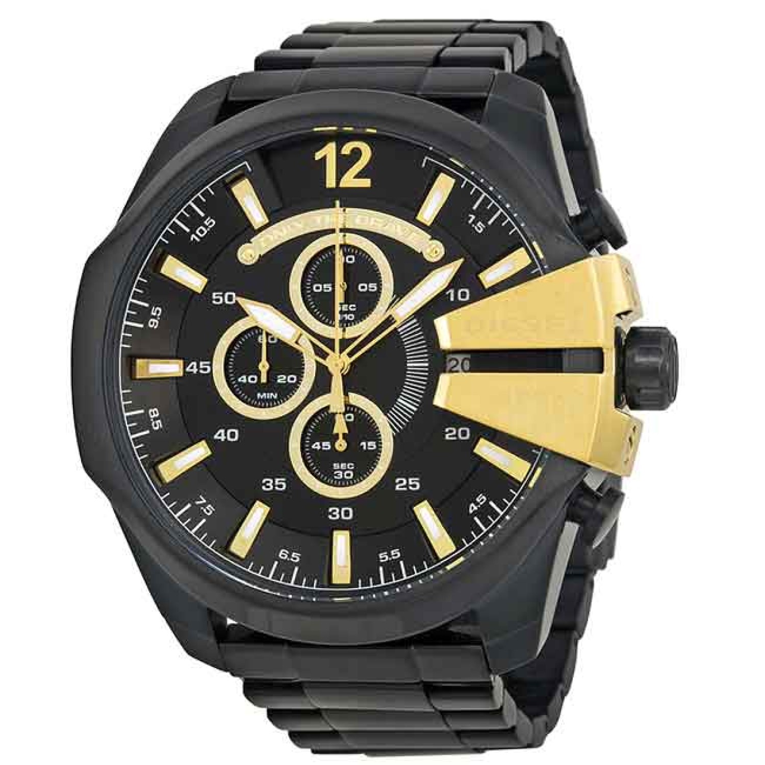 DZ4338 Diesel Mega Chief - Christies New Zealand's Online DIESEL Watch Specialist DZ4338 Diesel Mega Chief. This oversized mens DZ4338 Diesel Mega Chief watch is made from black ion-plated steel and is powered by a chronograph quartz movement. It is fastened with a black metal bracelet and has a black dial. The watc @christies.online