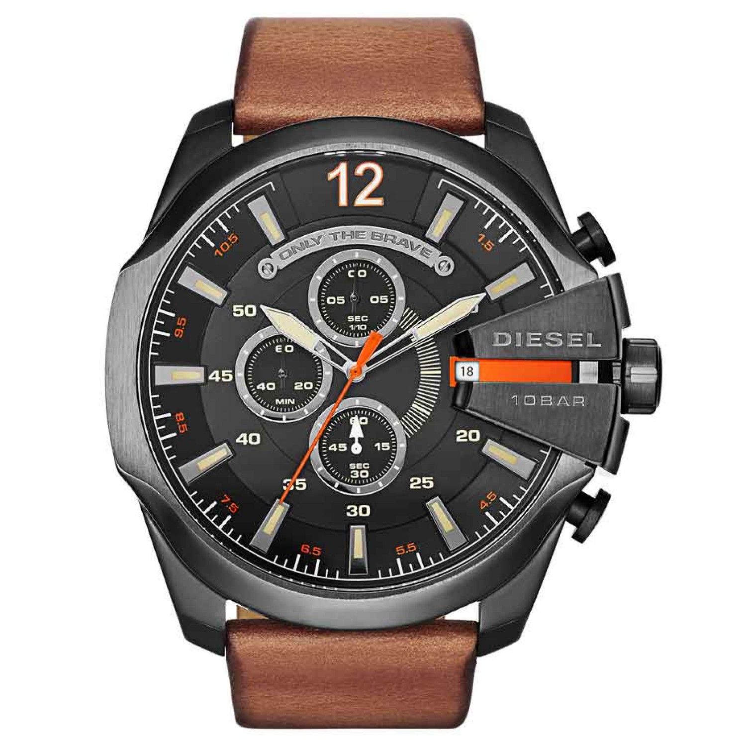 DZ4343 Diesel Master Chief Chronograph Watch. Burnished brown leather and gunmetal plating make the perfect pair in this instantly iconic update to Diesel’s mega Chief collection.  3 Months No Payments and Interest for Q Card holders 2 Year Guarantee and 