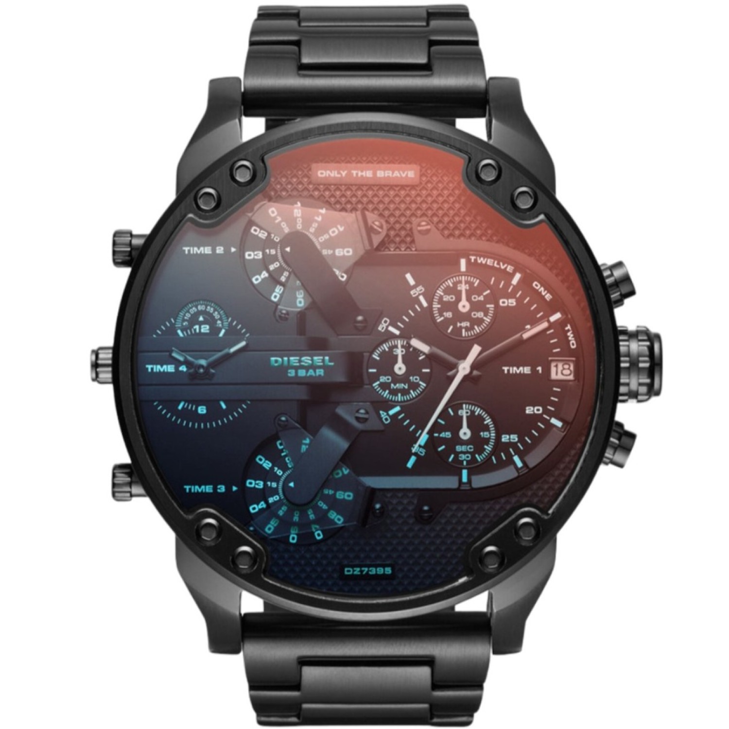 Christies Jewellery - DZ7395 Diesel Mr. Daddy 2.0 Chronograph Black Dial Watch Auckland NZ DZ7395 Diesel Mr. Daddy 2.0 watch showcases an insanely detailed black dial and iridescent crystal. A bold black IP case and single-link bracelet complete the look.