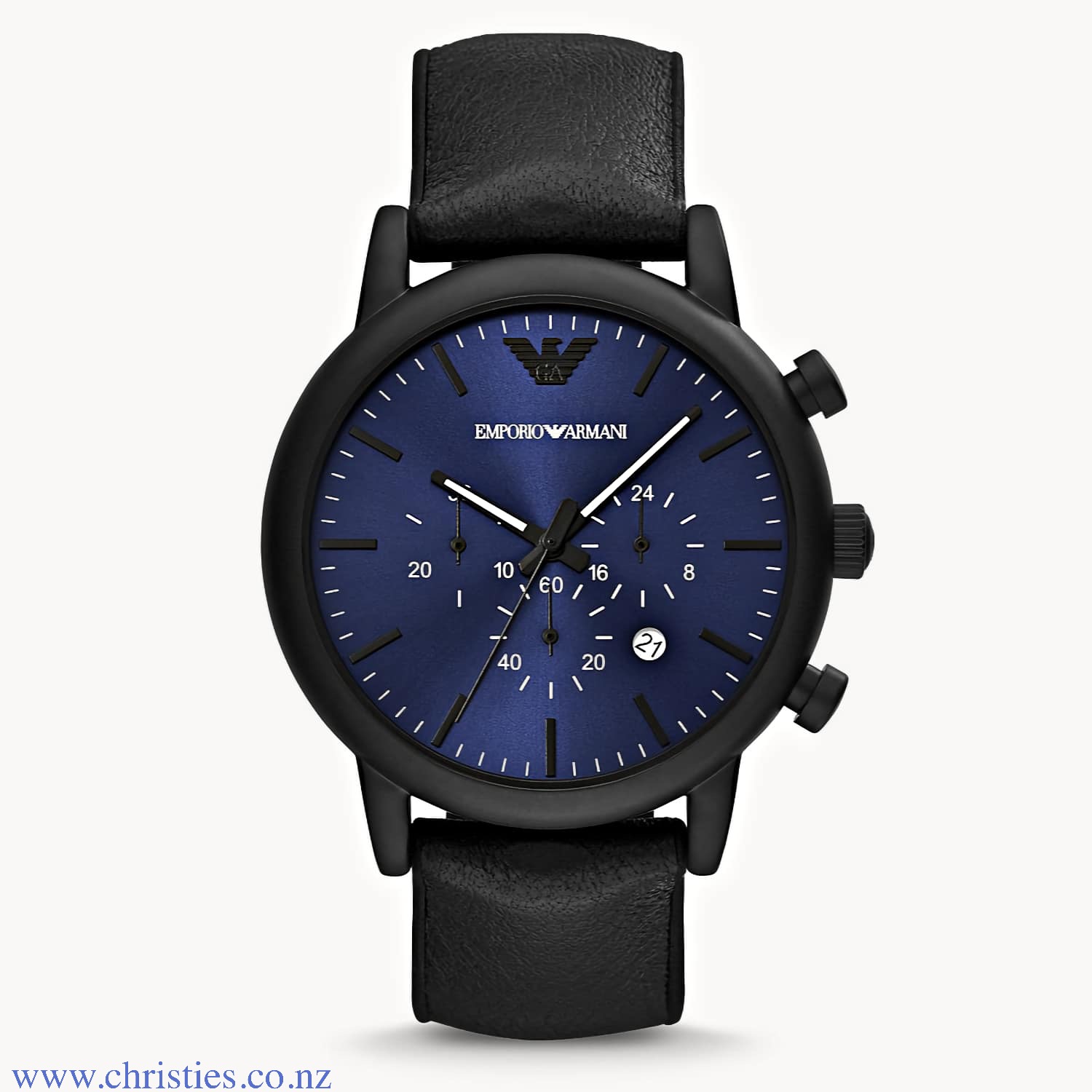 AR11351 Emporio Armani Chronograph Black Leather Watch AR11351 - What stores sell Emporio Armani AR11351 Emporio Armani Chronograph Black Leather Luigi Watch. This 46mm Emporio Armani watch features a blue dial withblack stick indexes, chronograph movement and black leather strap LAYBUY - Pay it easy, in 6 weekly payments and have it now. Only pay th