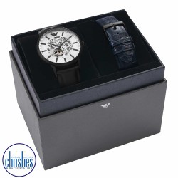  AR80060 Emporio Armani Automatic Three-Hand OBW Watch with Blue and Black Leather Interchangeable Strap Set