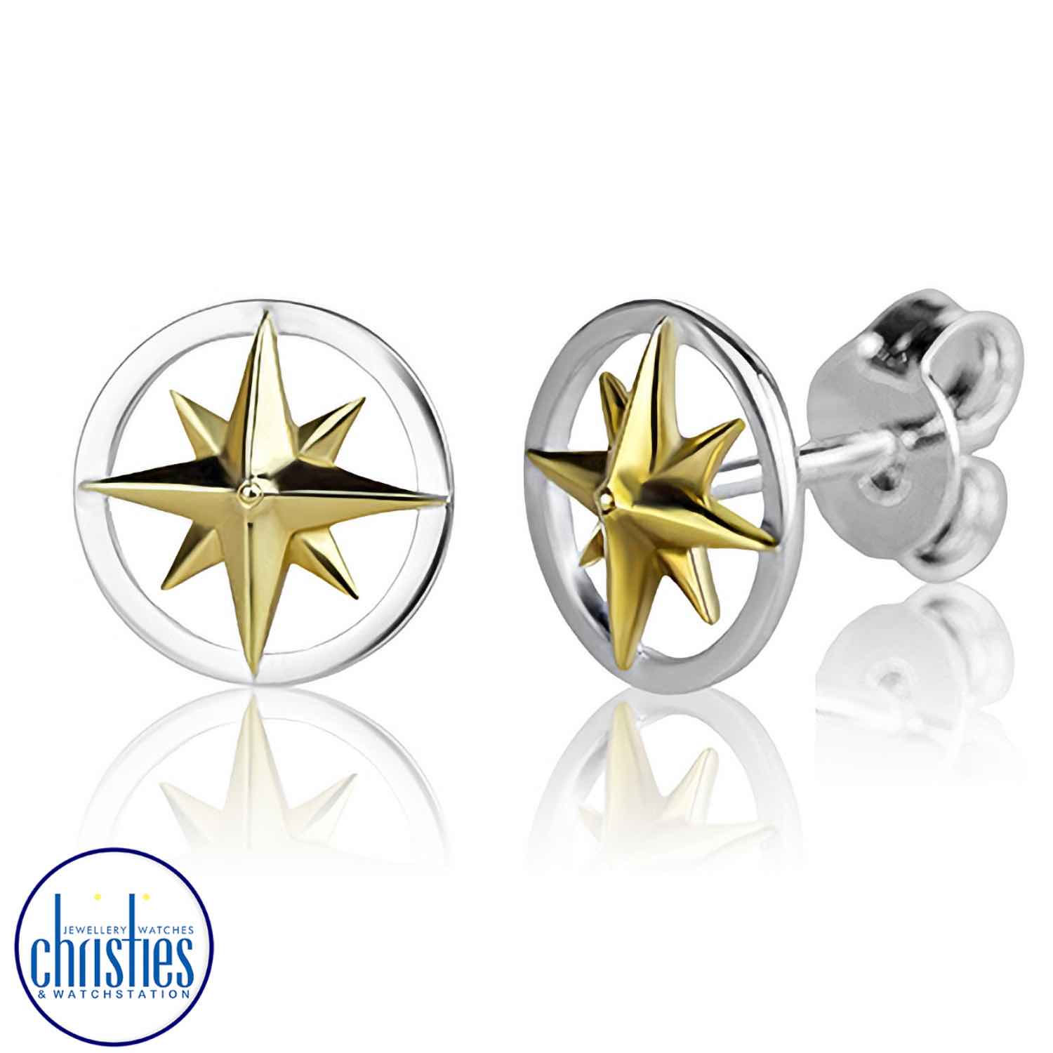 Evolve Jewellery Silver and Gold  Compass Stud Earrings evolve jewellery stockists nz