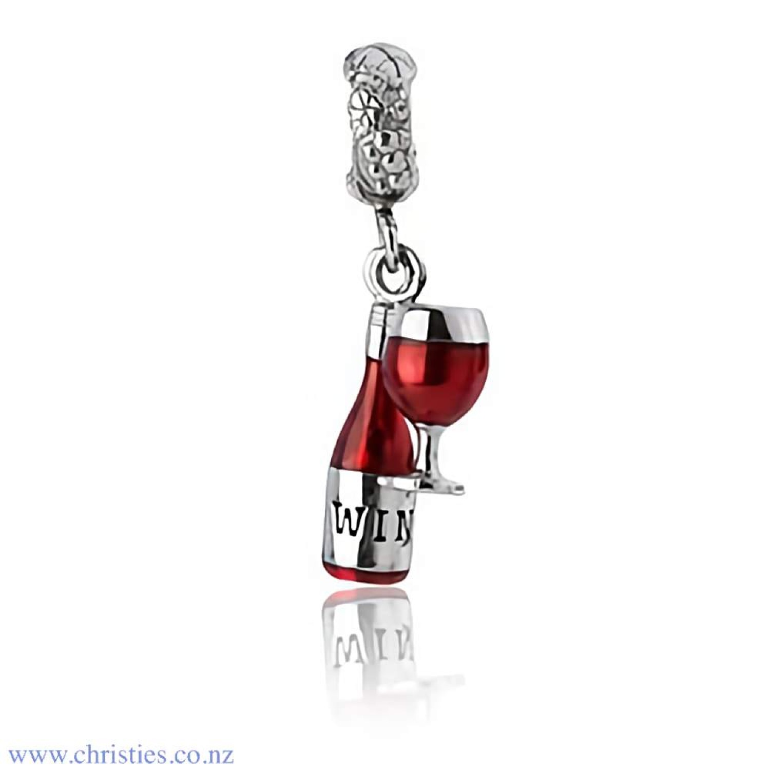 LKD047 Evolve Jewellery NZ Wine Charm. Famous for it’s grape-growing climate, New Zealand is home to the world’s best wines. Our NZ Wine charm pays homage to the diverse regions spanning from Northland to Central Otago. Featuring silver and enamel, this c