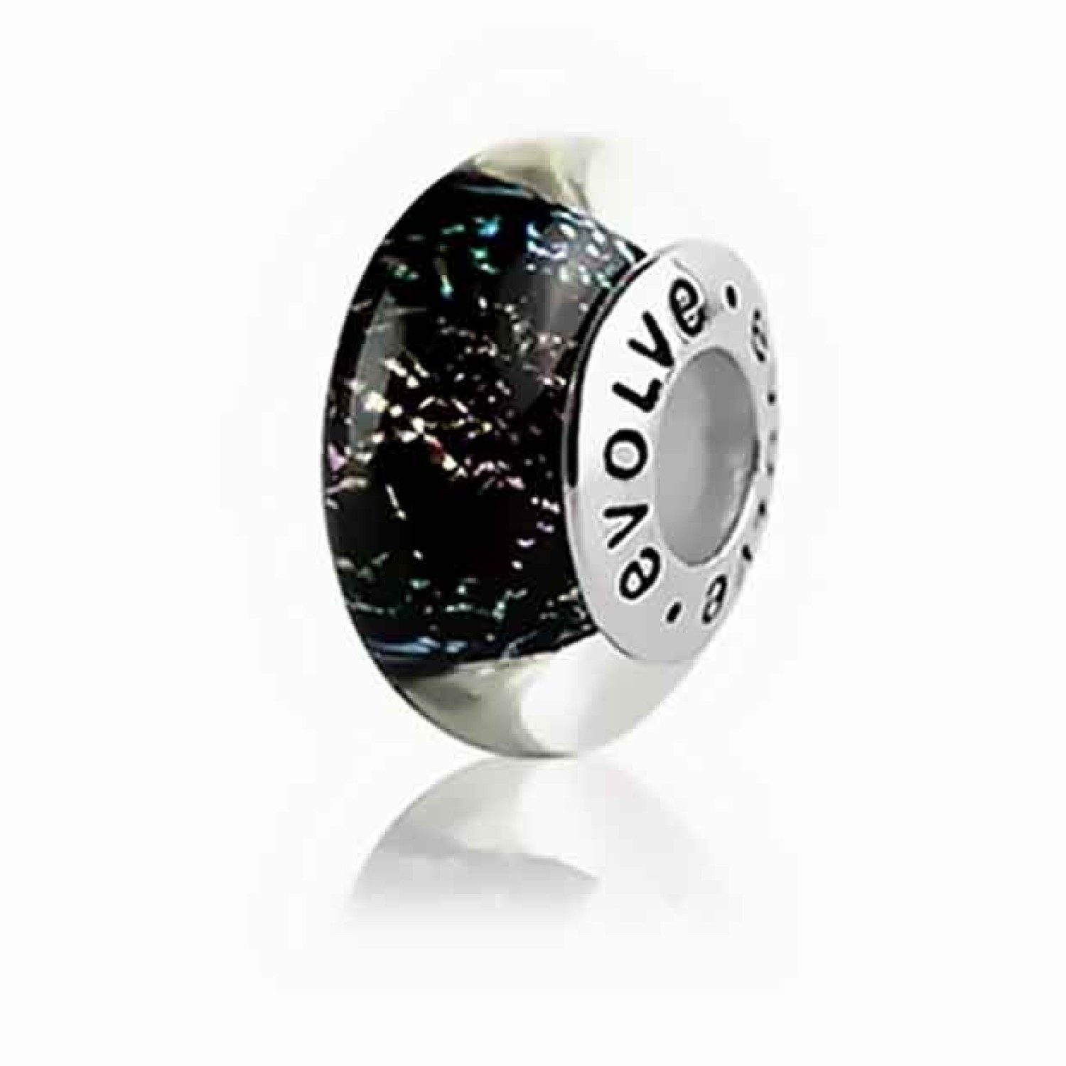 E69 Evolve Murano Charms Tekapo Night Sky. Lake Tekapo is renowned for crystal clear starry nights. Reflected in this magical charm are colourful stars which sparkle and shimmer in the peaceful night. Escape into the harmony and wonder of the Tekapo night