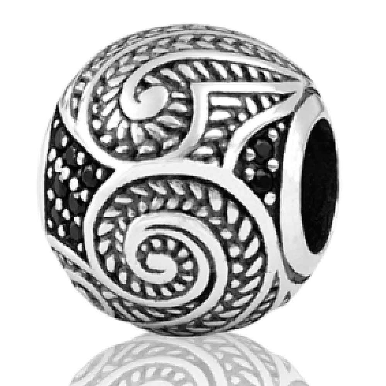 LK242SP Evolve Silver Charm Shining Koru. Inspired by Ranginui, the sky father, the swirling koru patterns and dazzling black stones celebrate a new chapter in your life, empowering your own personal growth and adventurous spirit.   Available in store @ch