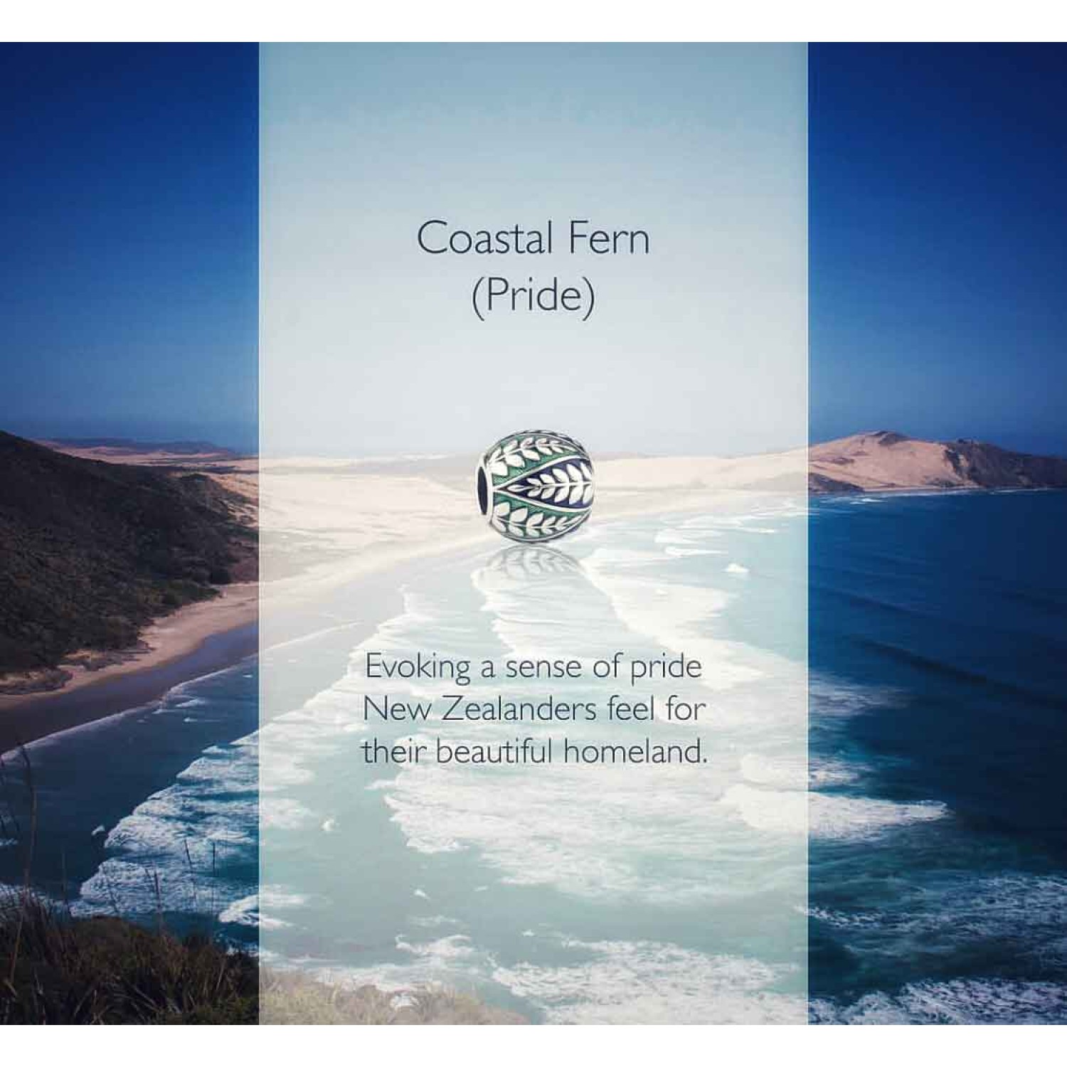 LKE030 Evolve Charms Coastal Fern Silver LKE030 - Evolve Charms Sale LKE030 Evolve Charms Coastal Fern Silver. The highly treasured symbol of the silver fern is emblazoned on our blue and green enamel charm, evoking a sense of pride which New Zealanders feel for their beautiful homeland. The vibrant blue symbolises the pri