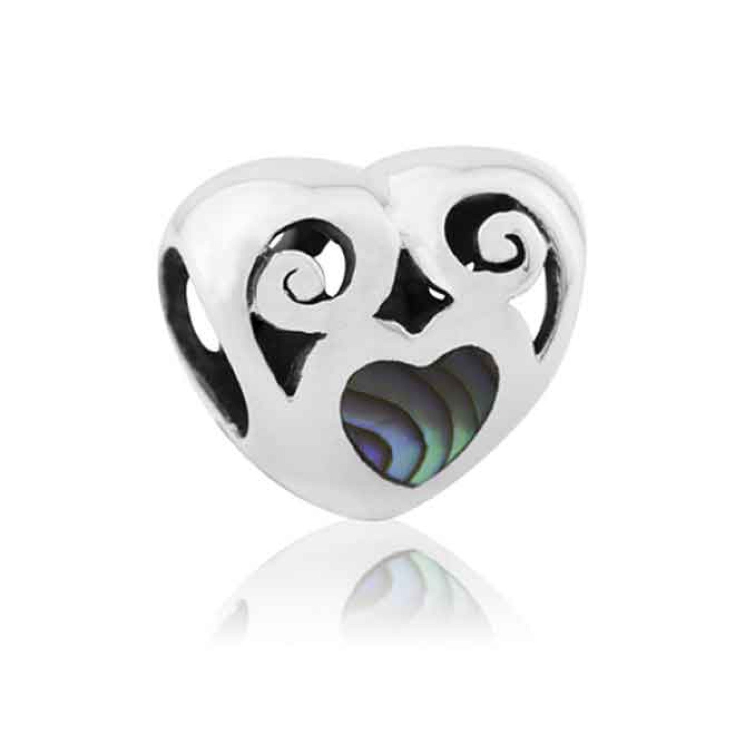 LKP003 Evolve NZ  Love Paua. It is believed that paua strengthens the heart. In our charm, two korus rising from a paua hear t signifies the strongest love possible. In Maori culture, this treasured gift from the sea is given for pros @christies.online