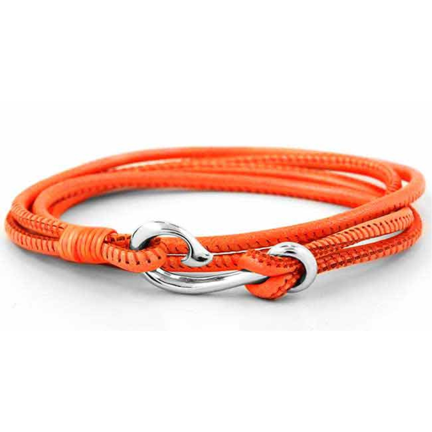 Evolve Safe Travel Wrap Bracelet Orange. The Safe Travel Wrap Bracelet features a sterling silver safe travel hook on soft leather, promising protection and safety as you explore the world. This bracelet wraps around your wrist twice and loops onto the fi