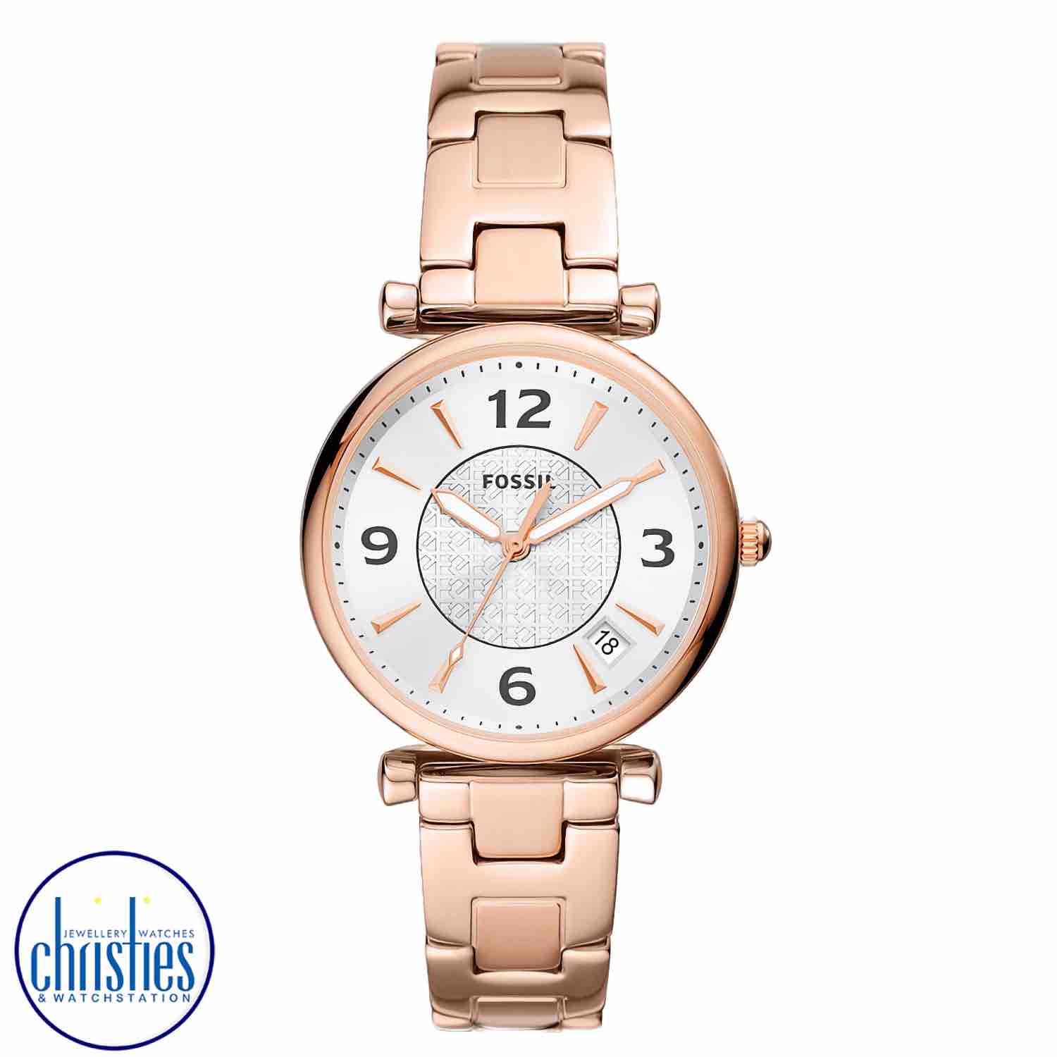 ES5158 Fossil Carlie Rose Gold-Tone Stainless Steel Watch fossil smart watches nz