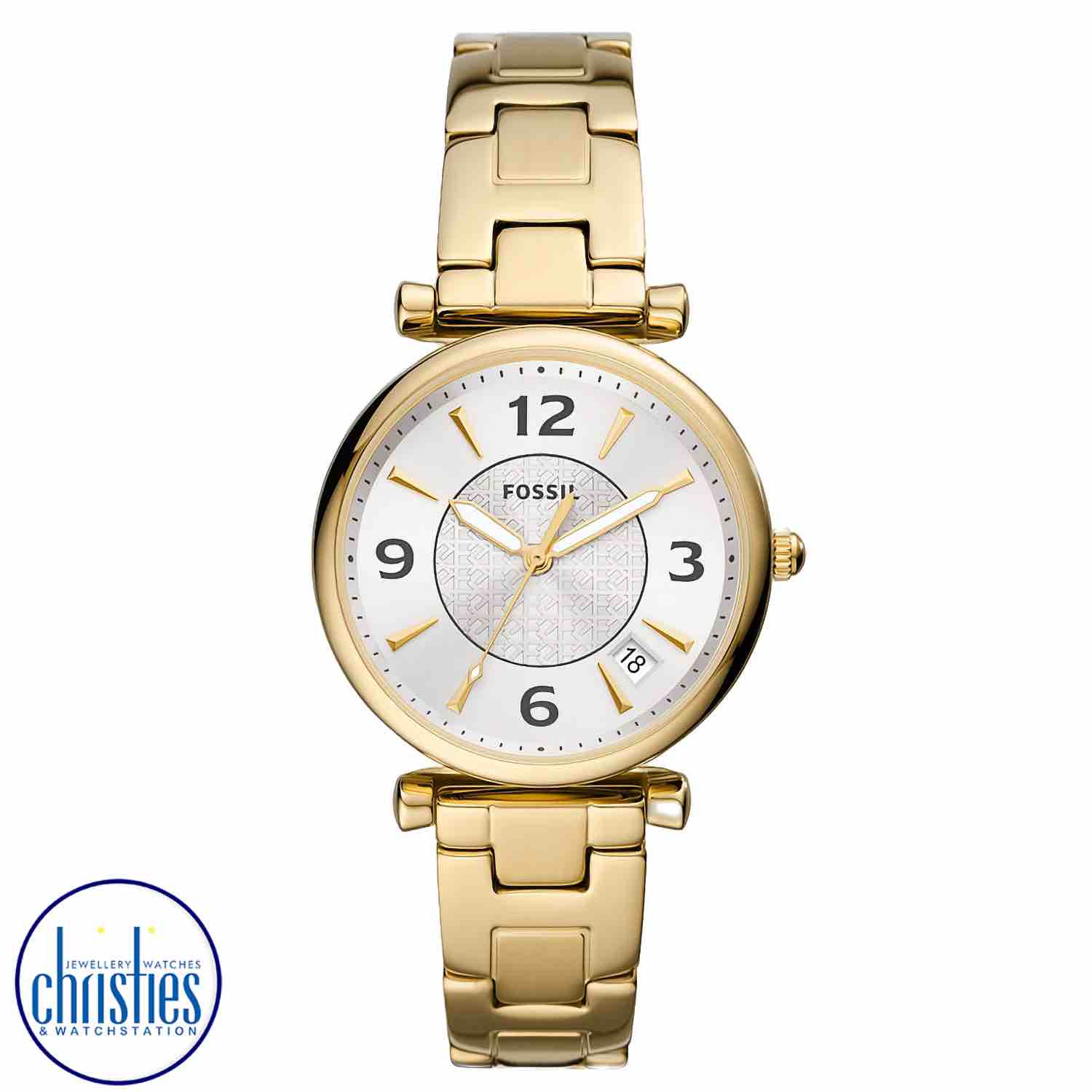 ES5269 Fossil Carlie Three-Hand Date Gold-Tone Stainless Steel Watch.  ES5269 Fossil Carlie Three-Hand Date Gold-Tone Stainless Steel WatchThe ES5269 Carlie watch is an elegant timepiece that exudes sophistication and style.