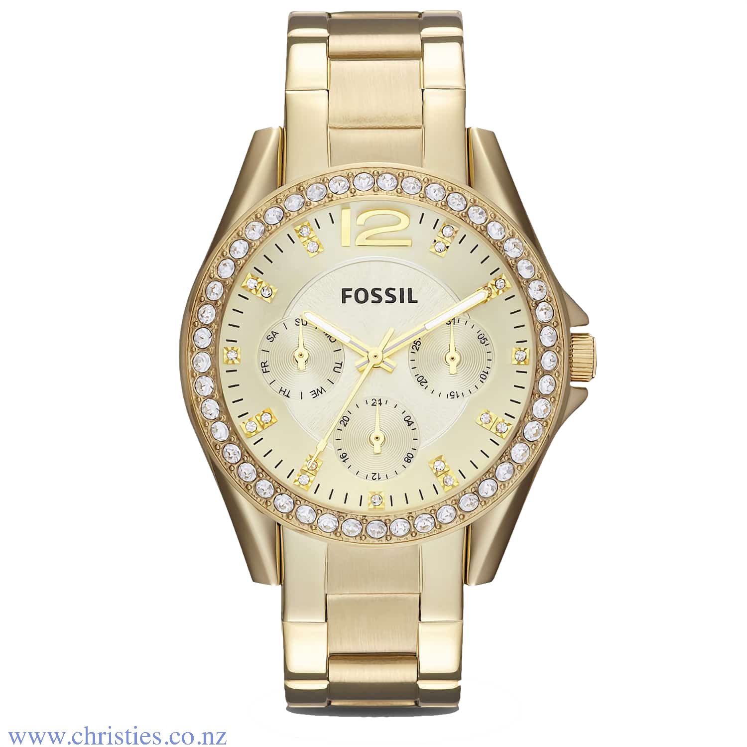 ES3203 Fossil Riley Multifunction Yellow Gold Tone Watch ES3203 - Is a Fossil watch a good watch ES3203 Fossil Riley Multifunction Yellow Gold Tone Watch. ES3203 Fossil Riley Multifunction Yellow Gold Tone Watch with 100 Metre Water Resist Rating Humm -Buy Little things up to $1000 and choose 10 weekly or 5 fortnightly payments with no interest. Late