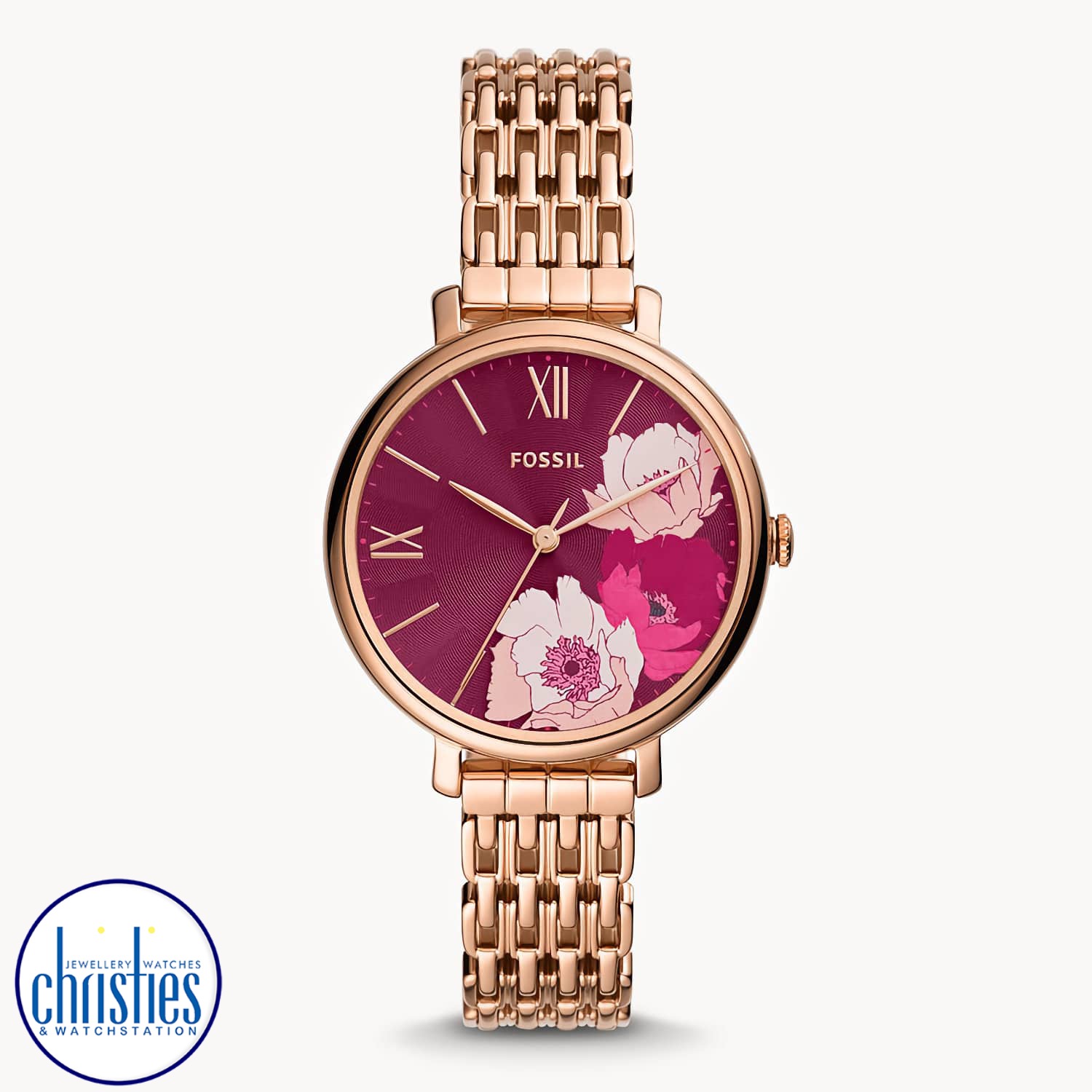 ES5078 Fossil Jacqueline Rose Gold-Tone Stainless Steel Watch. ES5078 Fossil Jacqueline Three-Hand Date Rose Gold-Tone Stainless Steel Watch Afterpay - Split your purchase into 4 instalments - Pay for your purchase over 4 instalments, due every two weeks.