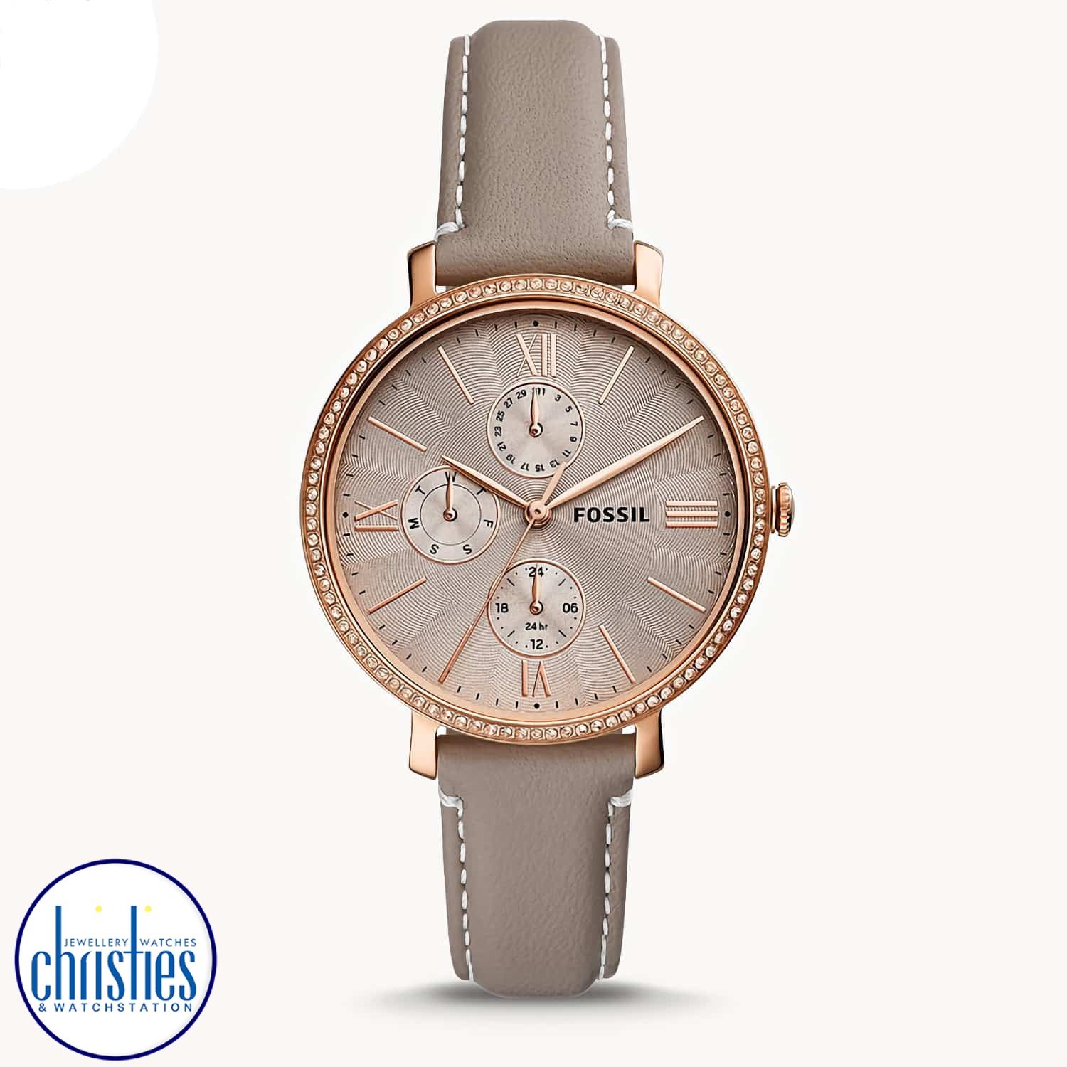 ES5097 Fossil Jacqueline Multifunction Grey Leather Watch. ES5097 Fossil Jacqueline Multifunction Grey Leather Watch Afterpay - Split your purchase into 4 instalments - Pay for your purchase over 4 instalments, due every two weeks. You’ll pay your first i