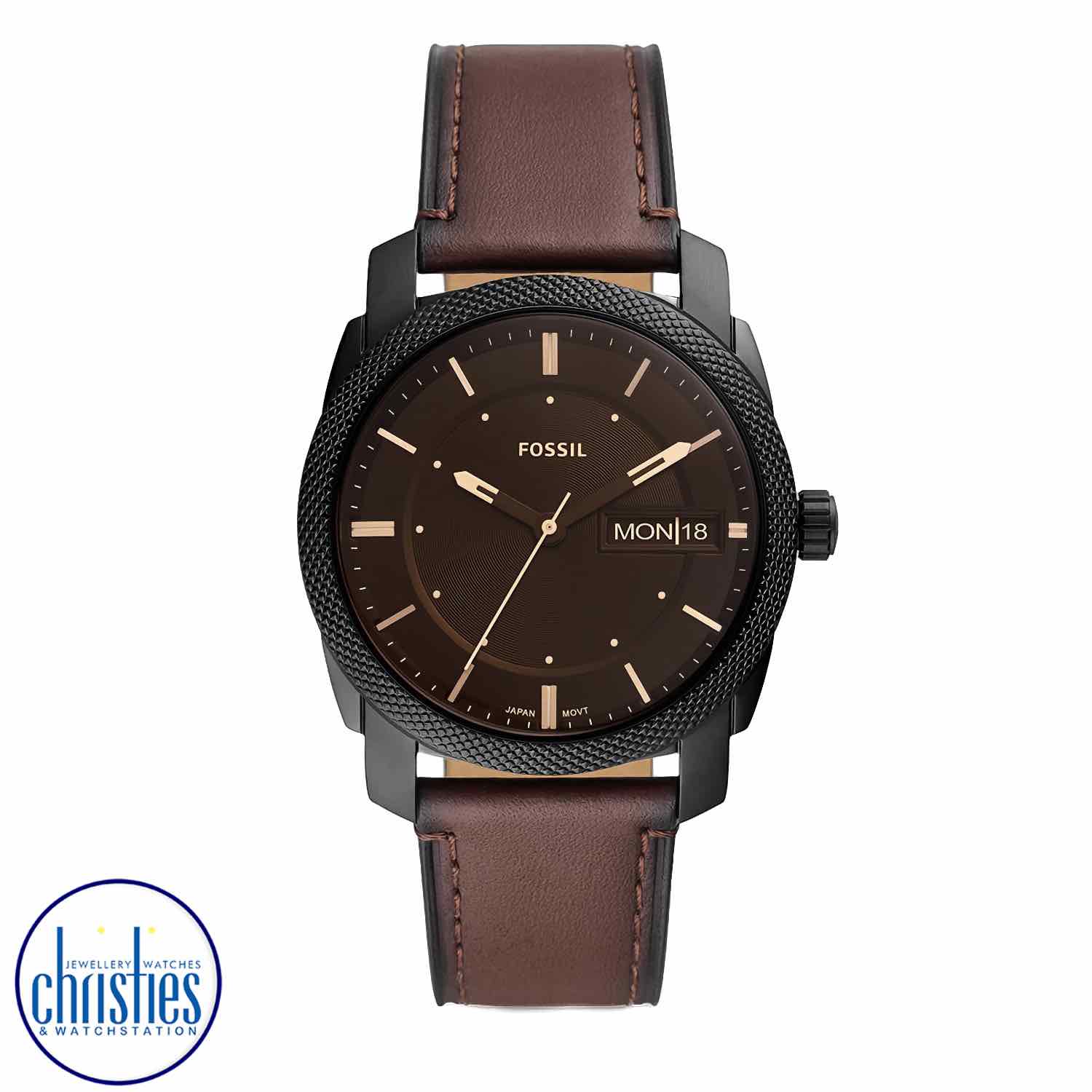 FS5901 Fossil Machine Three-Hand Date Brown Leather Watch 