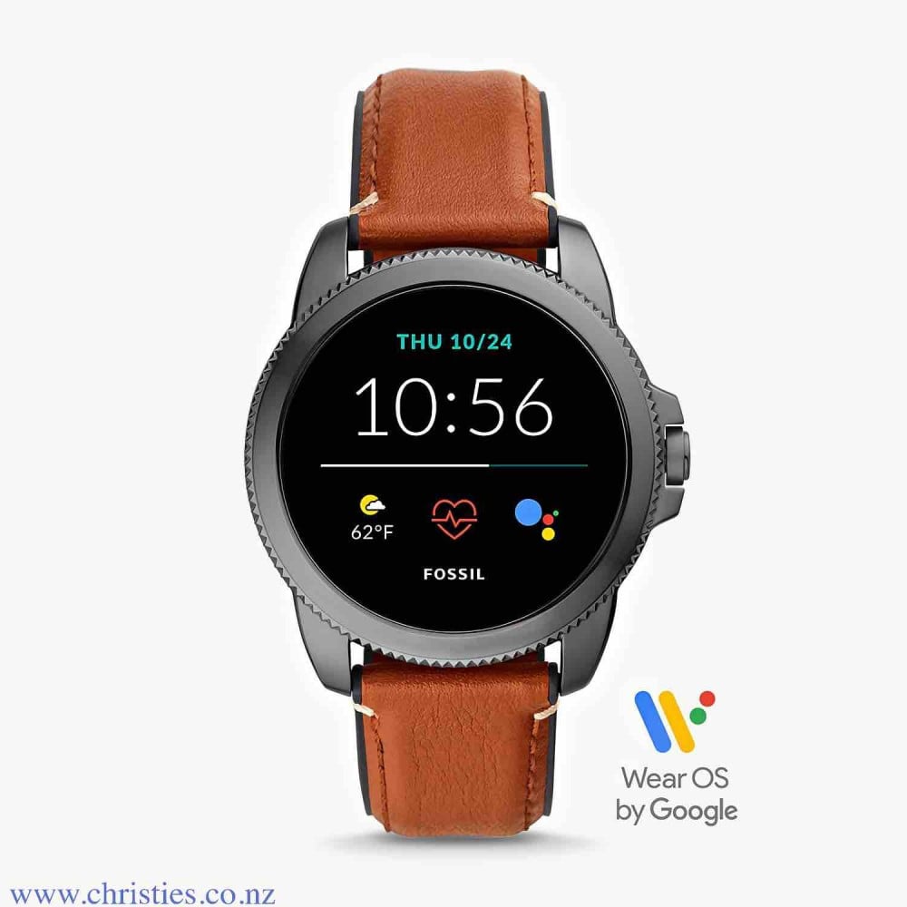 FTW4055 Fossil Gen 5E Smartwatch Brown Leather. Tech for real life. This 44mm Gen 5E touchscreen smartwatch features a brown leather strap, speaker functionality, 4GB storage capacity and three smart battery modes to extend battery life for multiple days.