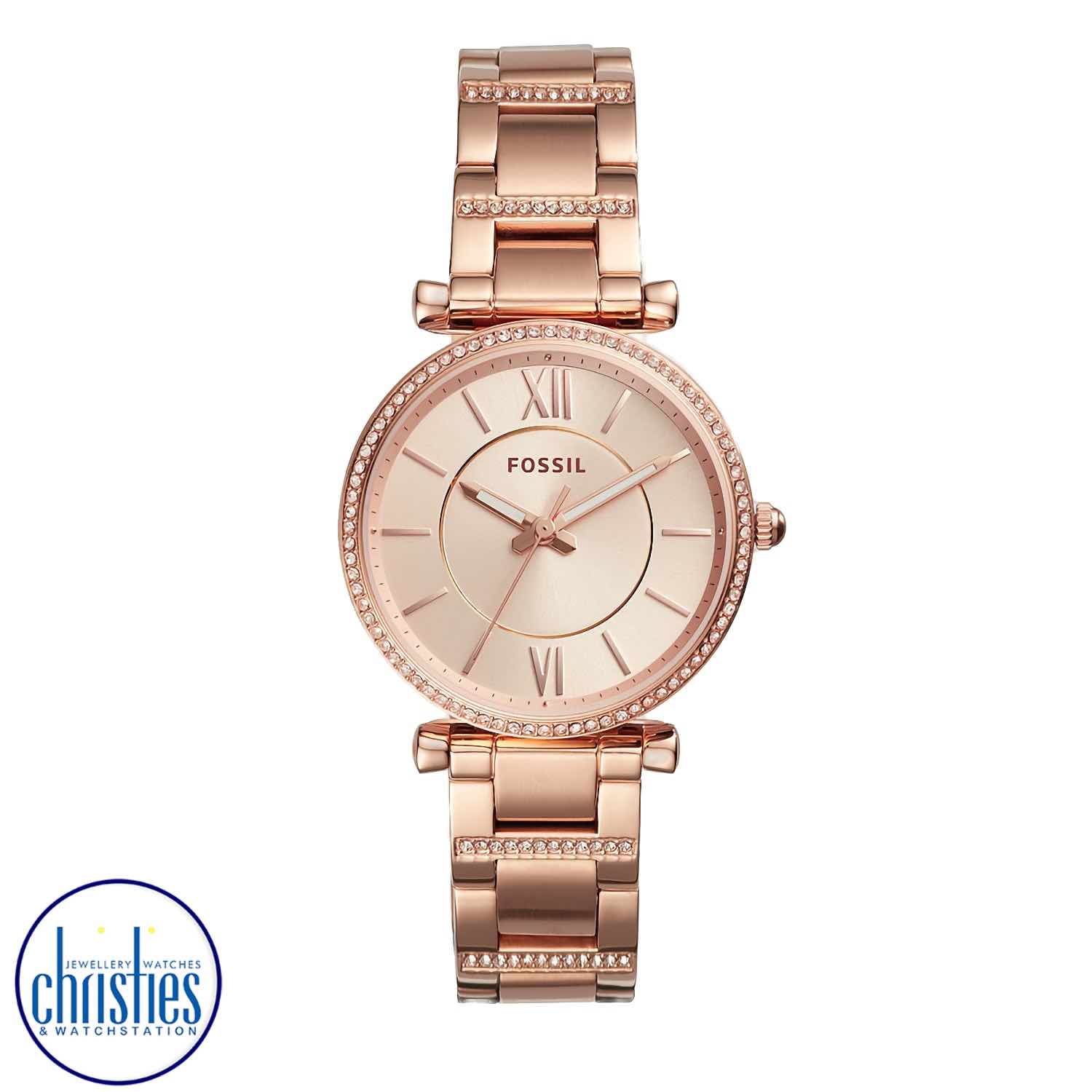 ES4301 Fossil Carlie Three-Hand Rose-Gold-Tone Stainless Steel Watch. ES4301 Fossil Carlie Three-Hand Rose-Gold-Tone Stainless Steel WatchAfterpay - Split your purchase into 4 instalments - Pay for your purchase over 4 instalments, due every two weeks. fo