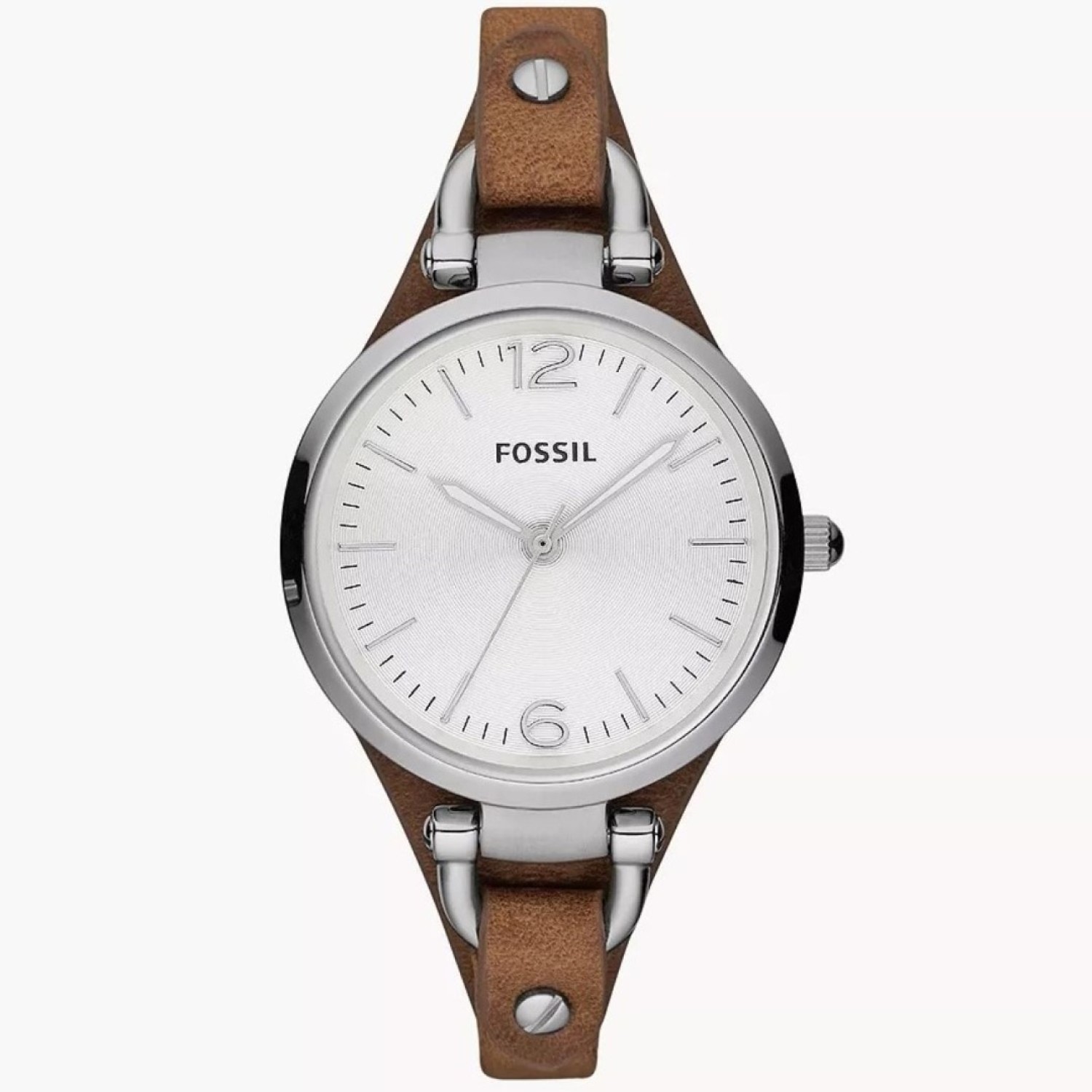 ES3060 Fossil Georgia Brown Leather Watch. The round face of this watch is boyfriend-inspired, but the slim leather strap makes it perfectly feminine. This Georgia watch also features a three hand movement Humm -Buy Little things up to $1000 and choose @c