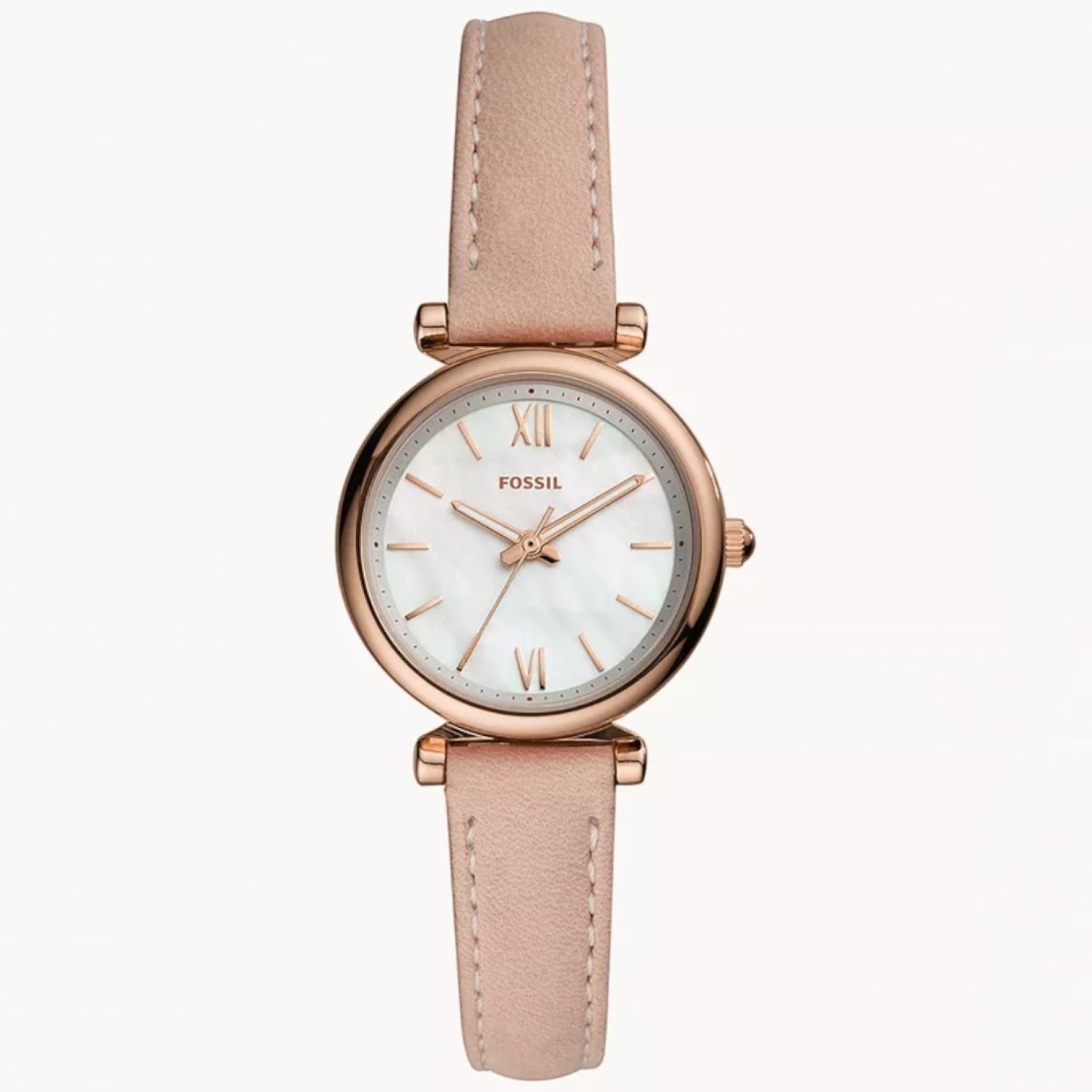 ES4699 Fossil Carlie Mini Nude Watch – Fossil Watches in New Zealand - Buy Men’s and Women’s Watches Online - Free Delivery and Afterpay Options Fossil ES4699 Carlie Mini Watch with White Dial and Nude Leather Strap