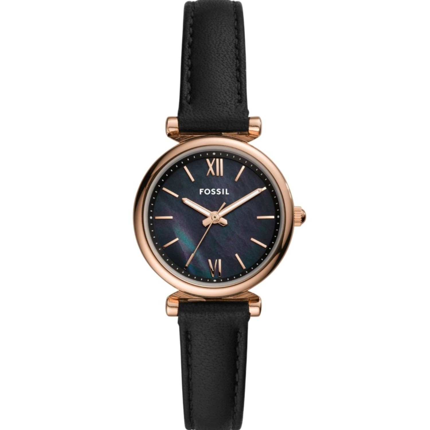 ES4700 Fossil Carlie Mini Three-Hand Black Leather Watch – Fossil Watches in New Zealand - Buy Men’s and Women’s Watches Online - Free Delivery and Afterpay Options ES4700 Fossil Carlie Mini Three-Hand Black Leather Watch by Fossil
