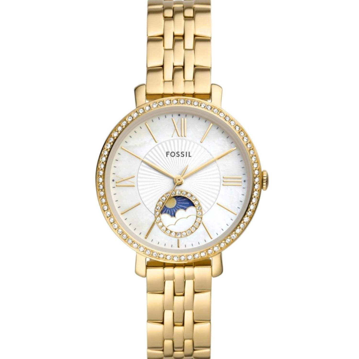 ES5130 Fossil Jacqueline Sun Moon Multifunction Gold‑Tone Stainless Steel Watch – Fossil Watches in New Zealand - Buy Men’s and Women’s Watches Online - Free Delivery and Afterpay Options ES5130 Fossil Jacqueline Sun Moon Multifunction Gold‑Tone Stainless Steel Watch by Fossil