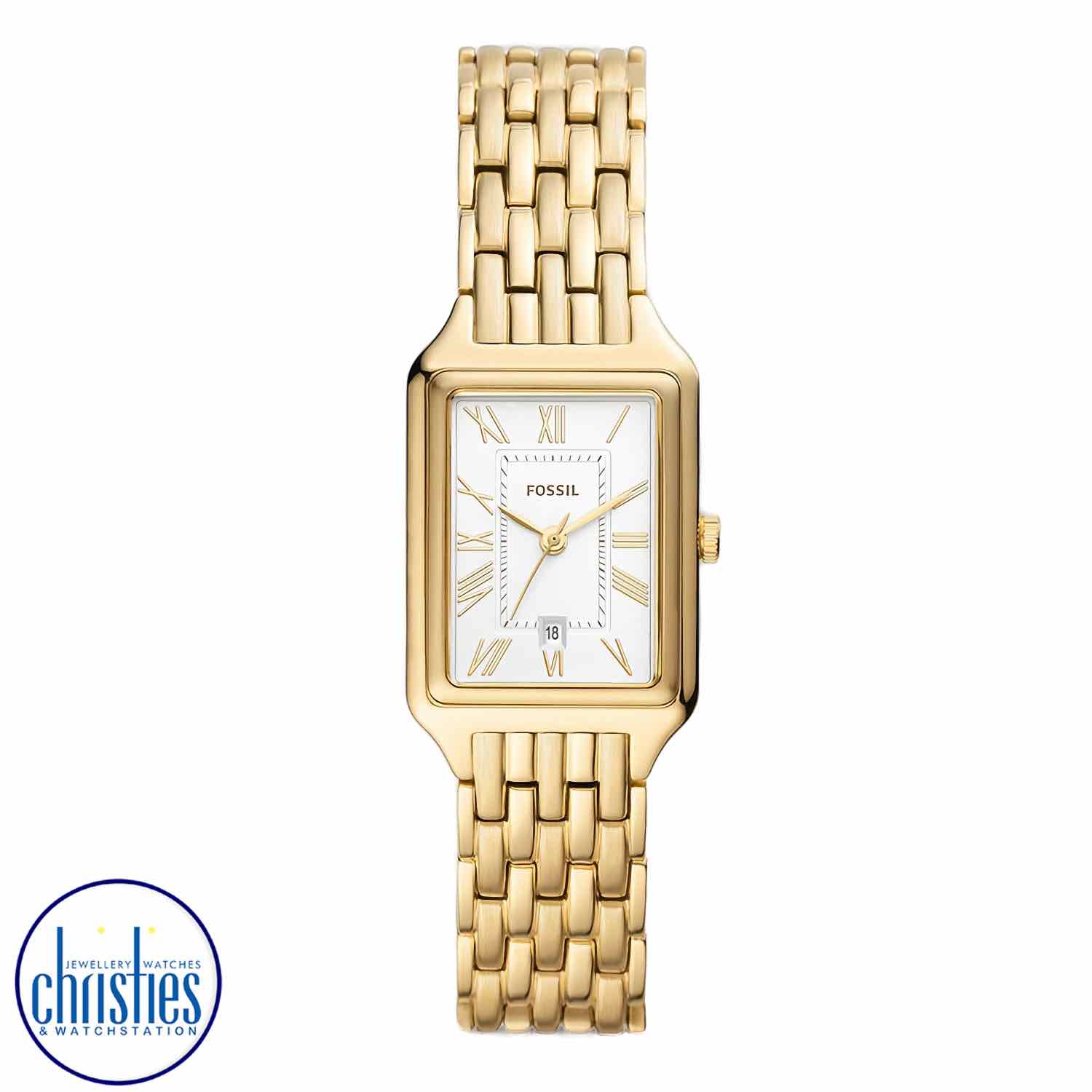 ES5220 Fossil Raquel Gold-Tone Watch. ES5220 Fossil Raquel Three-Hand Date Gold-Tone Stainless Steel WatchAfterpay - Split your purchase into 4 instalments - Pay for your purchase over 4 instalments, due every two weeks.