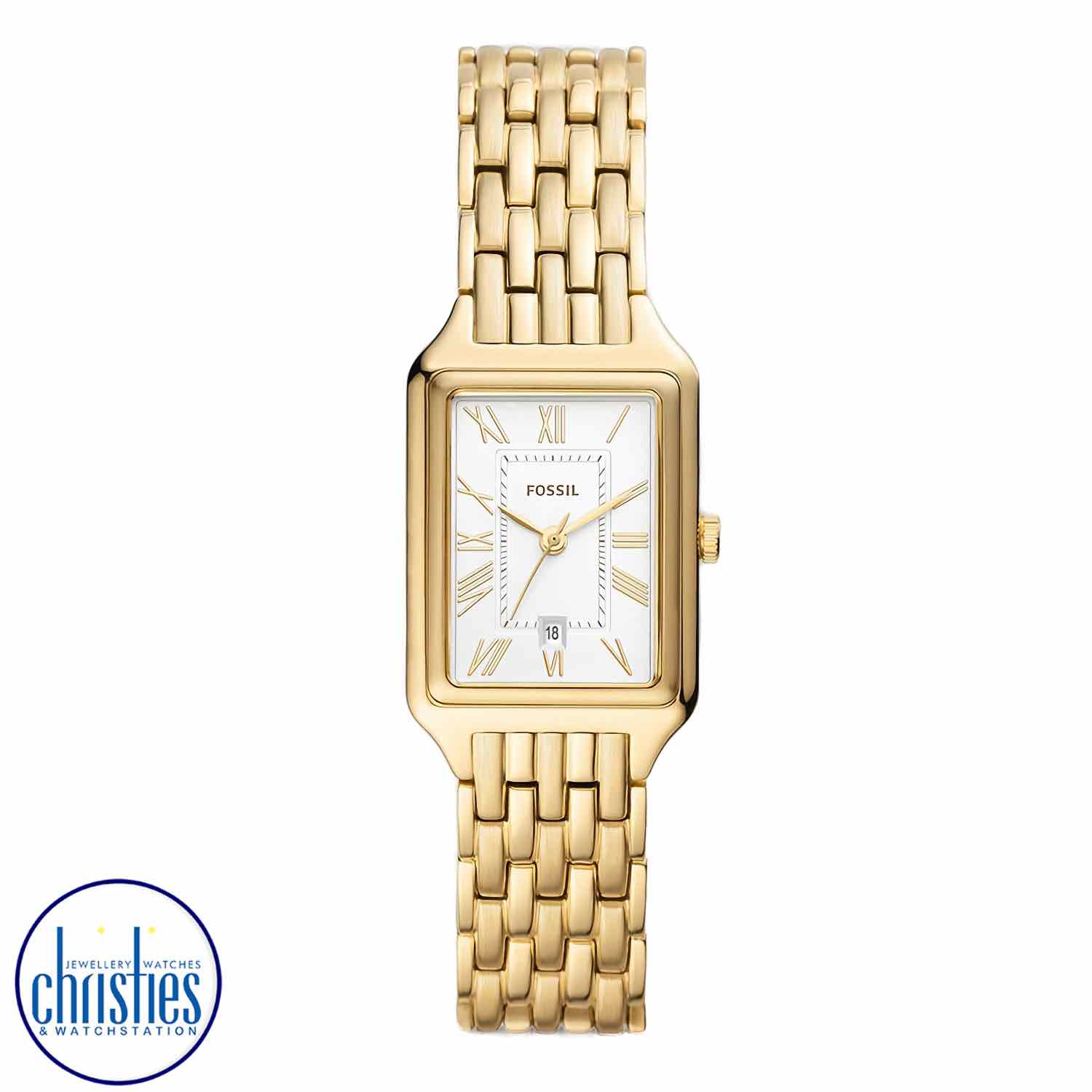 ES5220 Fossil Raquel Gold-Tone Watch ES5220 Fossil Raquel Gold-Tone Watch. ES5220 Fossil Raquel Three-Hand Date Gold-Tone Stainless Steel WatchAfterpay - Split your purchase into 4 instalments - Pay for your purchase over 4 instalments, due every two weeks.