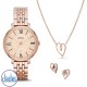 ES5252SET Fossil Jaqueline Three-Hand Date Rose Gold-Tone Stainless Steel Watch and Jewellery Set. ES5252SET Fossil Jaqueline Three-Hand Date Rose Gold-Tone Stainless Steel Watch and Jewellery SetAfterpay - Split your purchase into 4 instalments - Pay for
