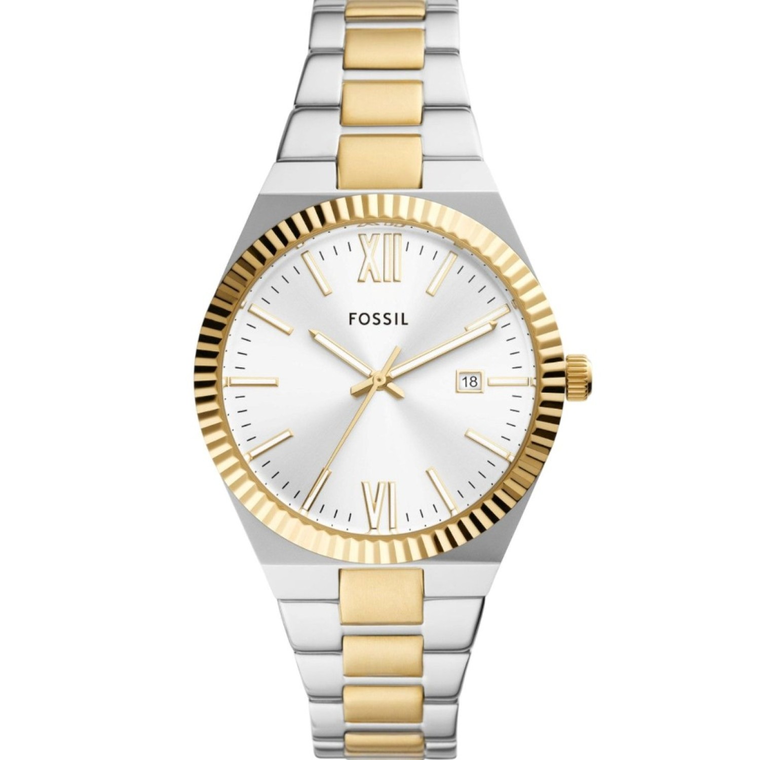 ES5259 Fossil Scarlette Three-Hand Date Two-Tone Stainless Steel Watch – Fossil Watches in New Zealand - Buy Men’s and Women’s Watches Online - Free Delivery and Afterpay Options ES5259 Fossil Scarlette Three-Hand Date Two-Tone Stainless Steel Watch by Fossil